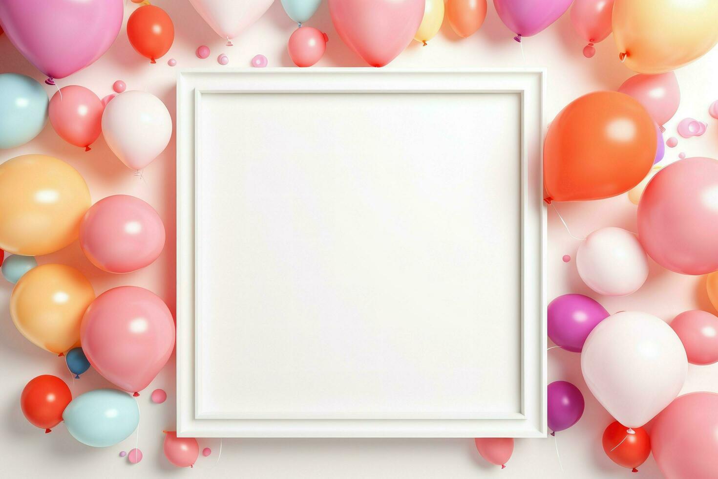 AI generated Birthday frame with color balloons with sparkles, blank frame decoration with balloon , Ai generated photo