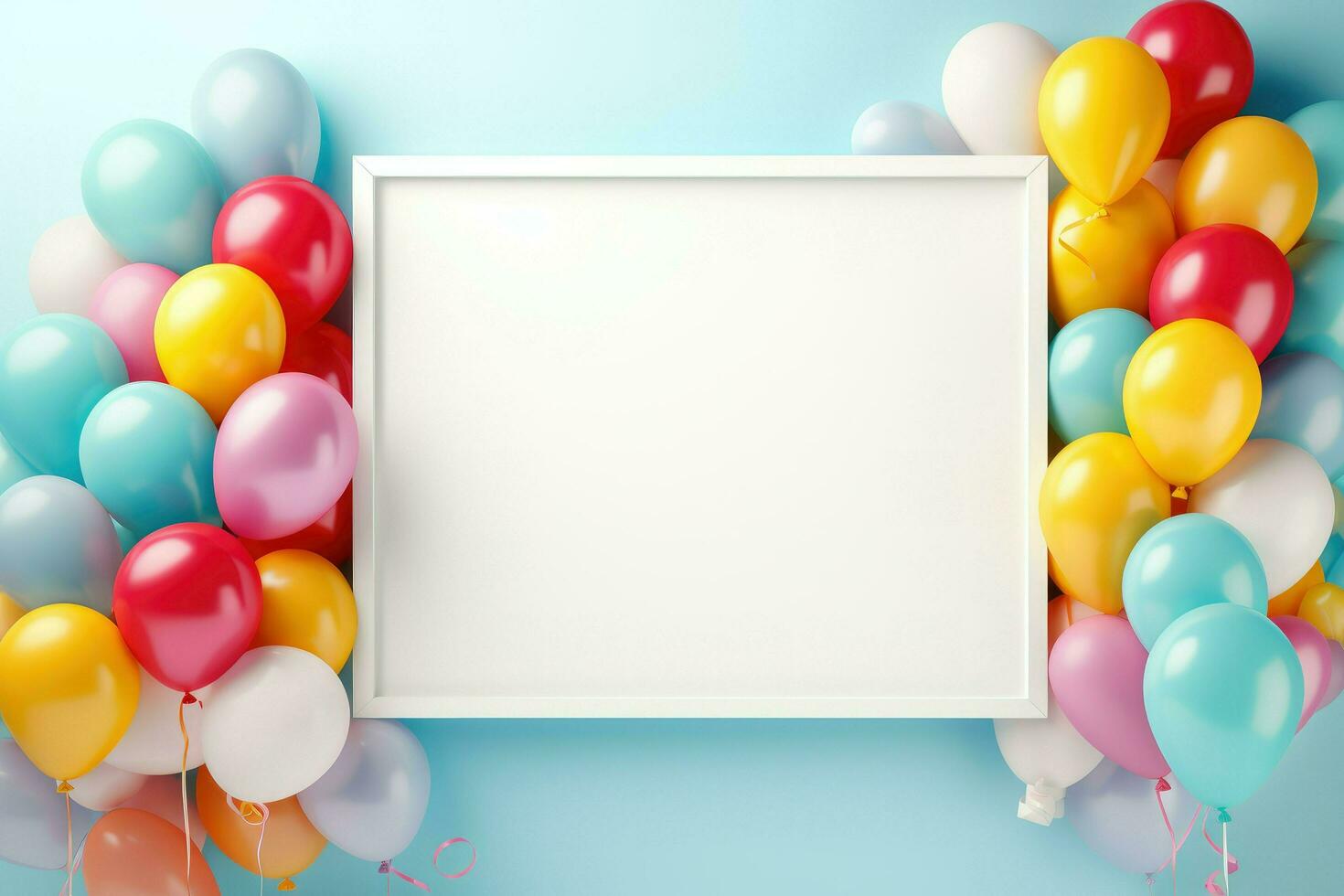 AI generated Birthday frame with color balloons with sparkles, blank frame decoration with balloon , Ai generated photo