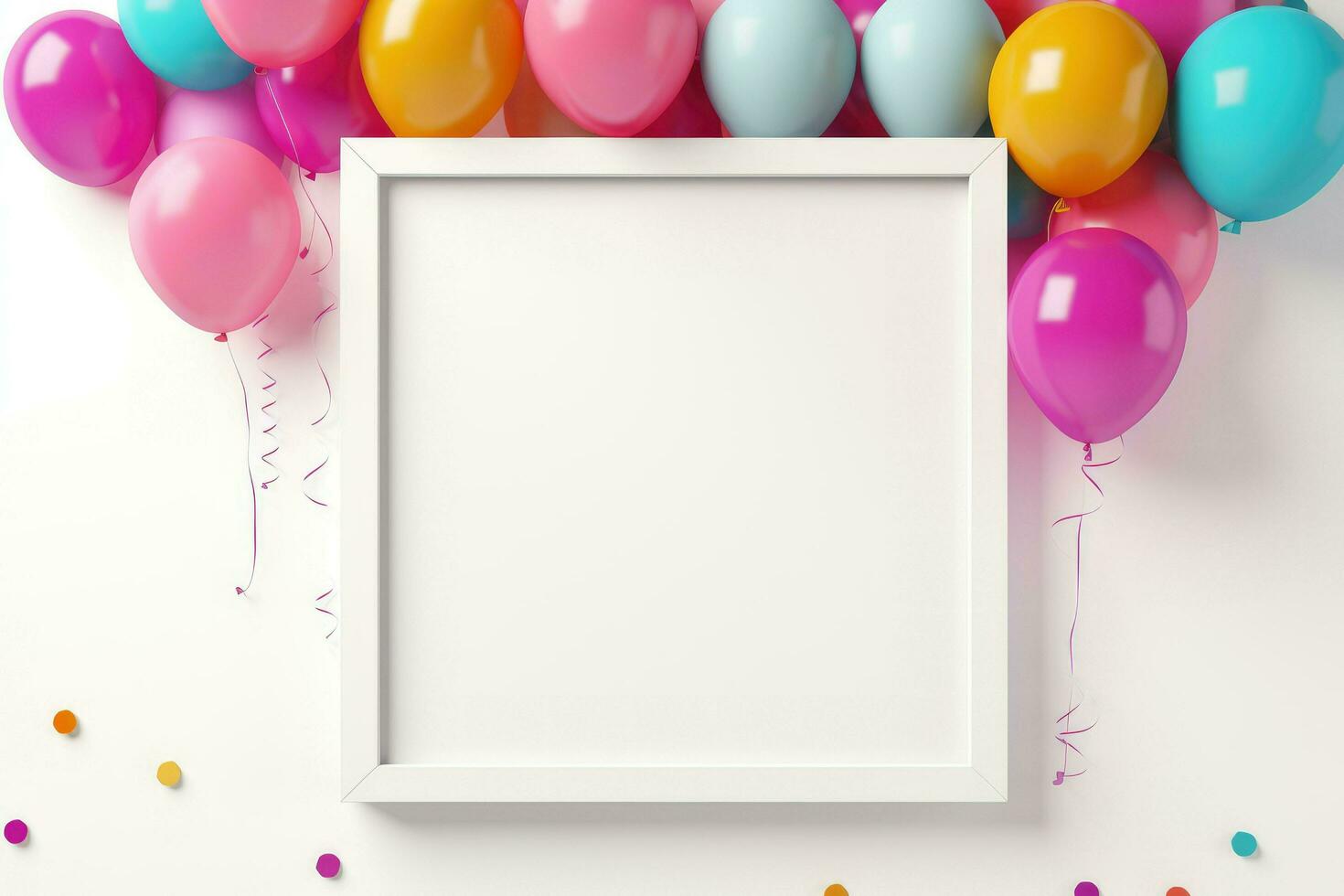 AI generated Birthday frame with color balloons with sparkles, blank frame decoration with balloon , Ai generated photo