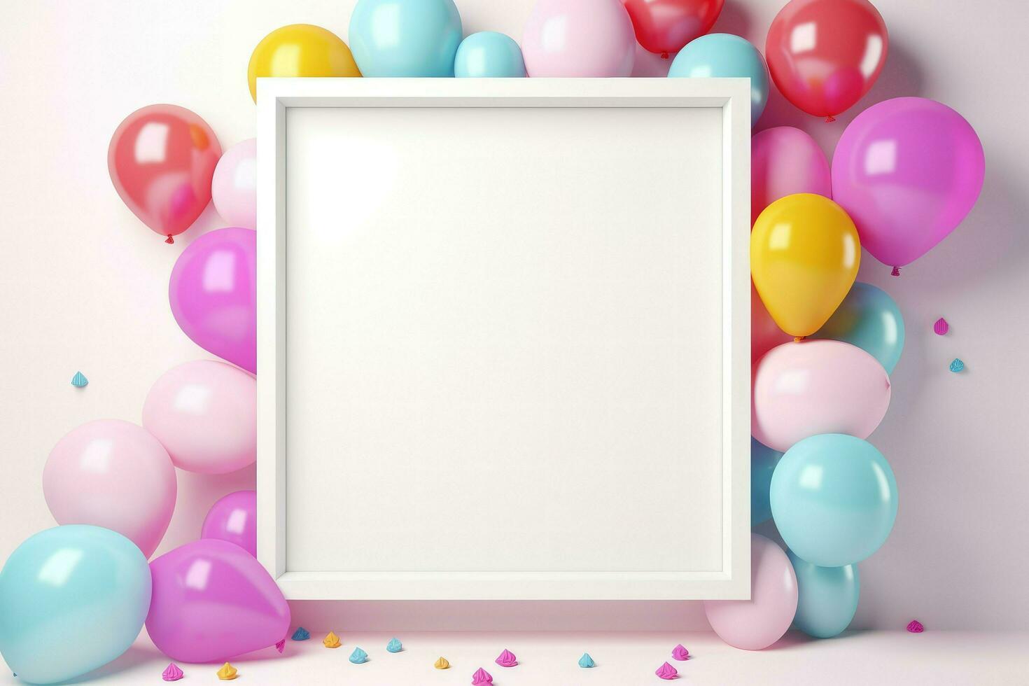 AI generated Birthday frame with color balloons with sparkles, blank frame decoration with balloon , Ai generated photo