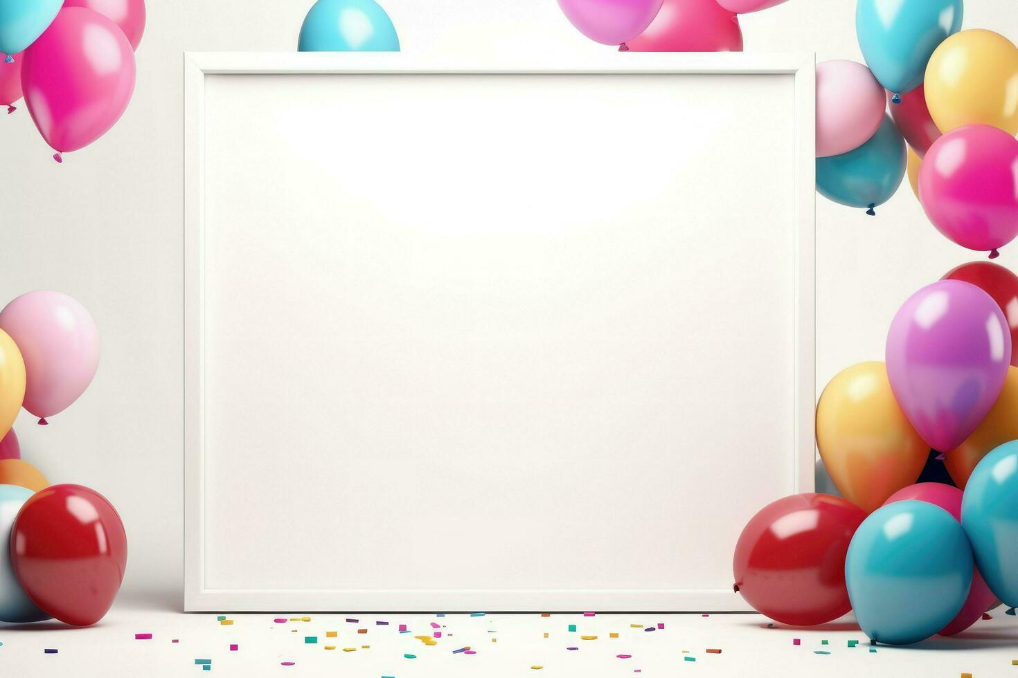 AI generated Birthday frame with color balloons with sparkles, blank frame decoration with balloon , Ai generated photo