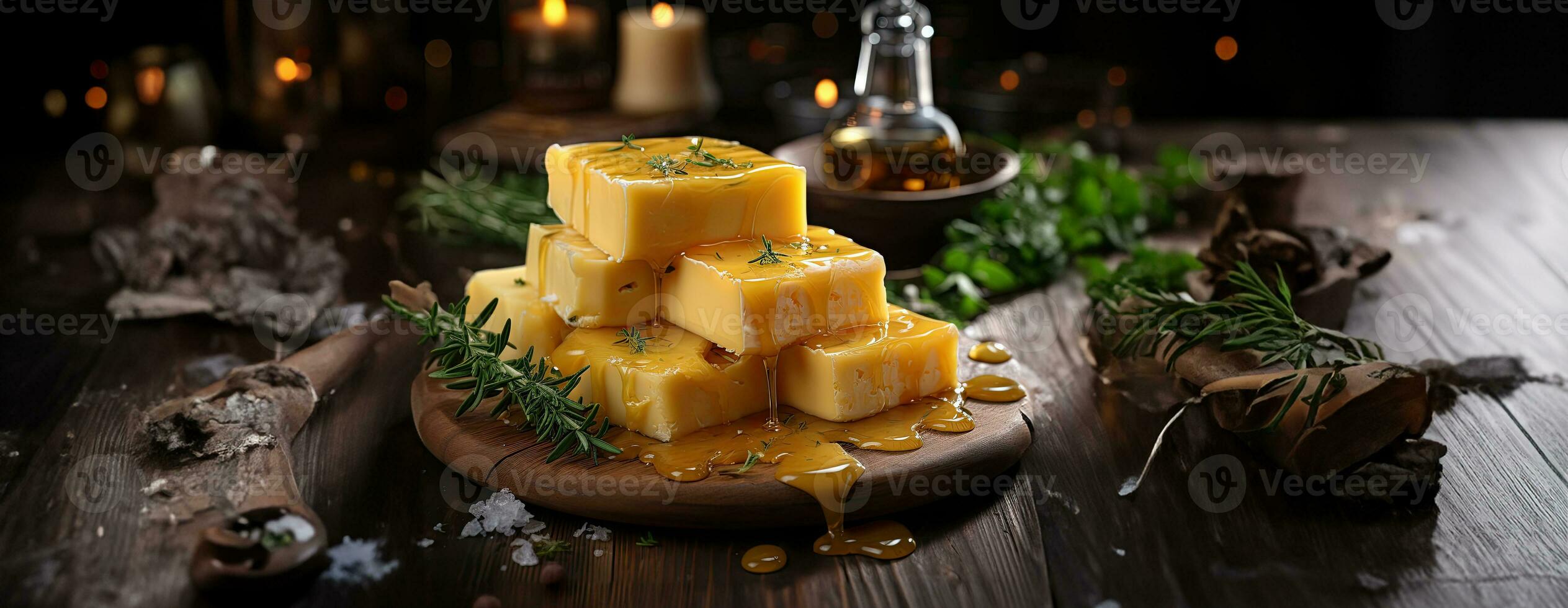 AI Generated Cheese mix on wooden plate still-life. Ai Generative. photo