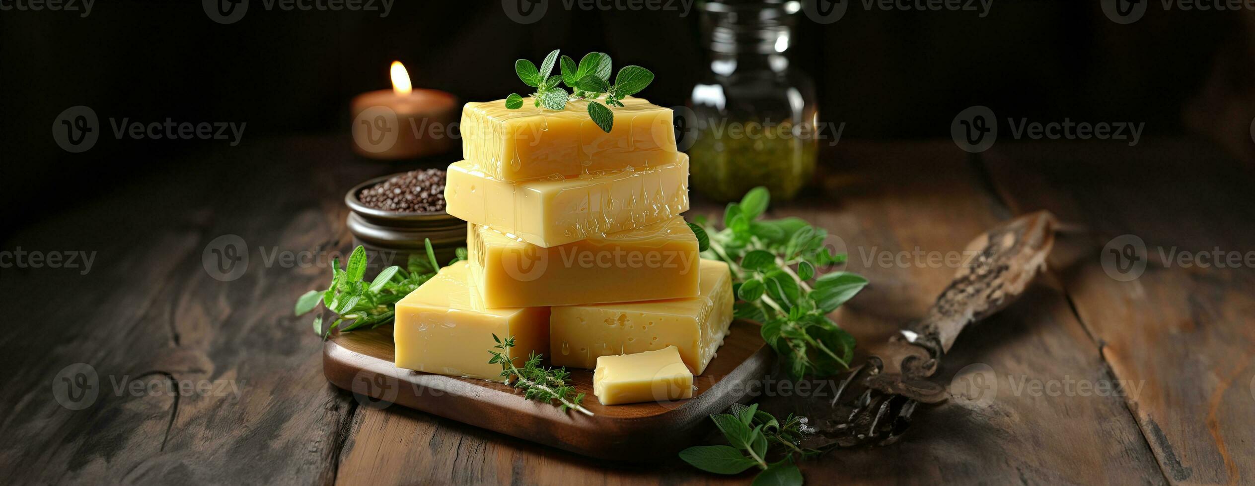 AI Generated Cheese mix on wooden plate still-life. Ai Generative. photo