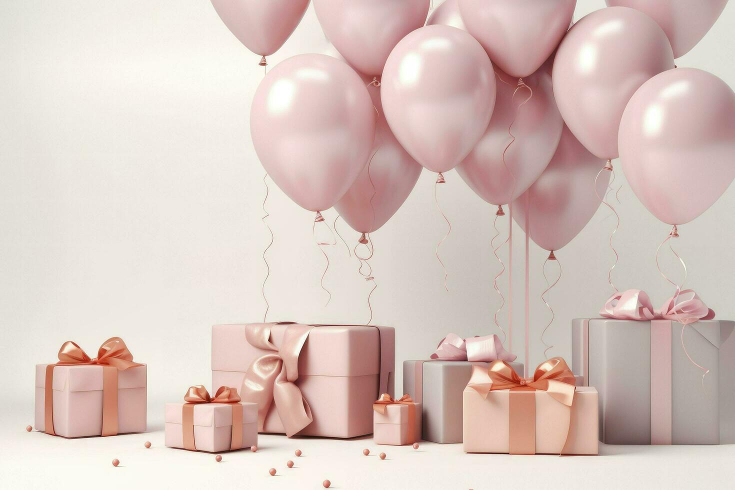 AI generated Birthday background with Gift boxes color balloons and confetti, 3d render of birthday background, AI Generated photo