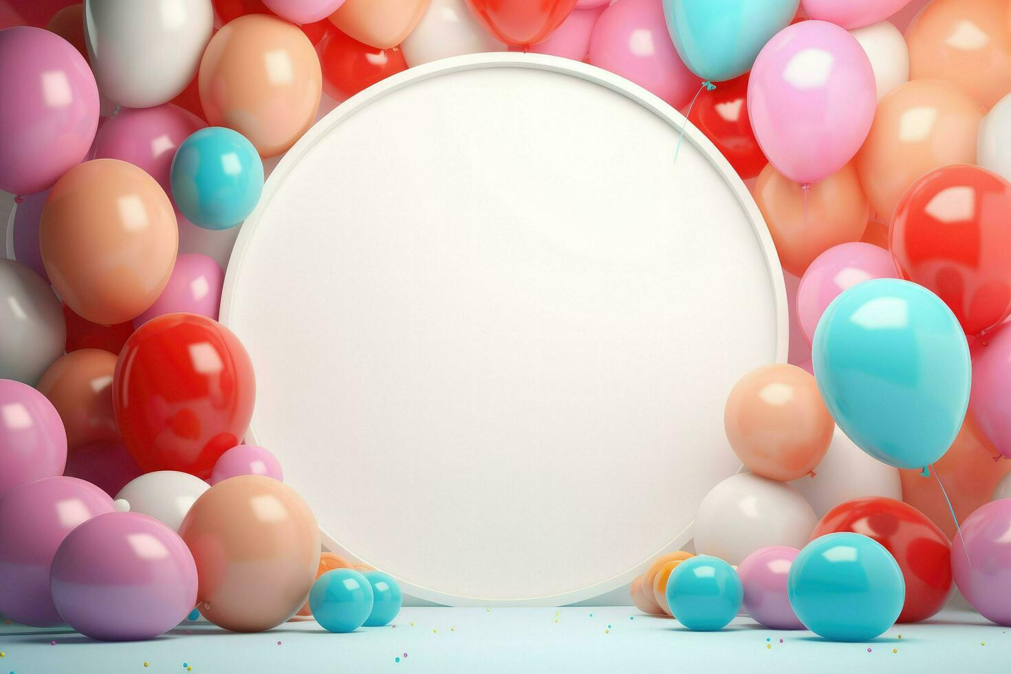 AI generated Blank frame mockup with color balloons and confetti, frame on color balloons and confetti, AI Generated photo