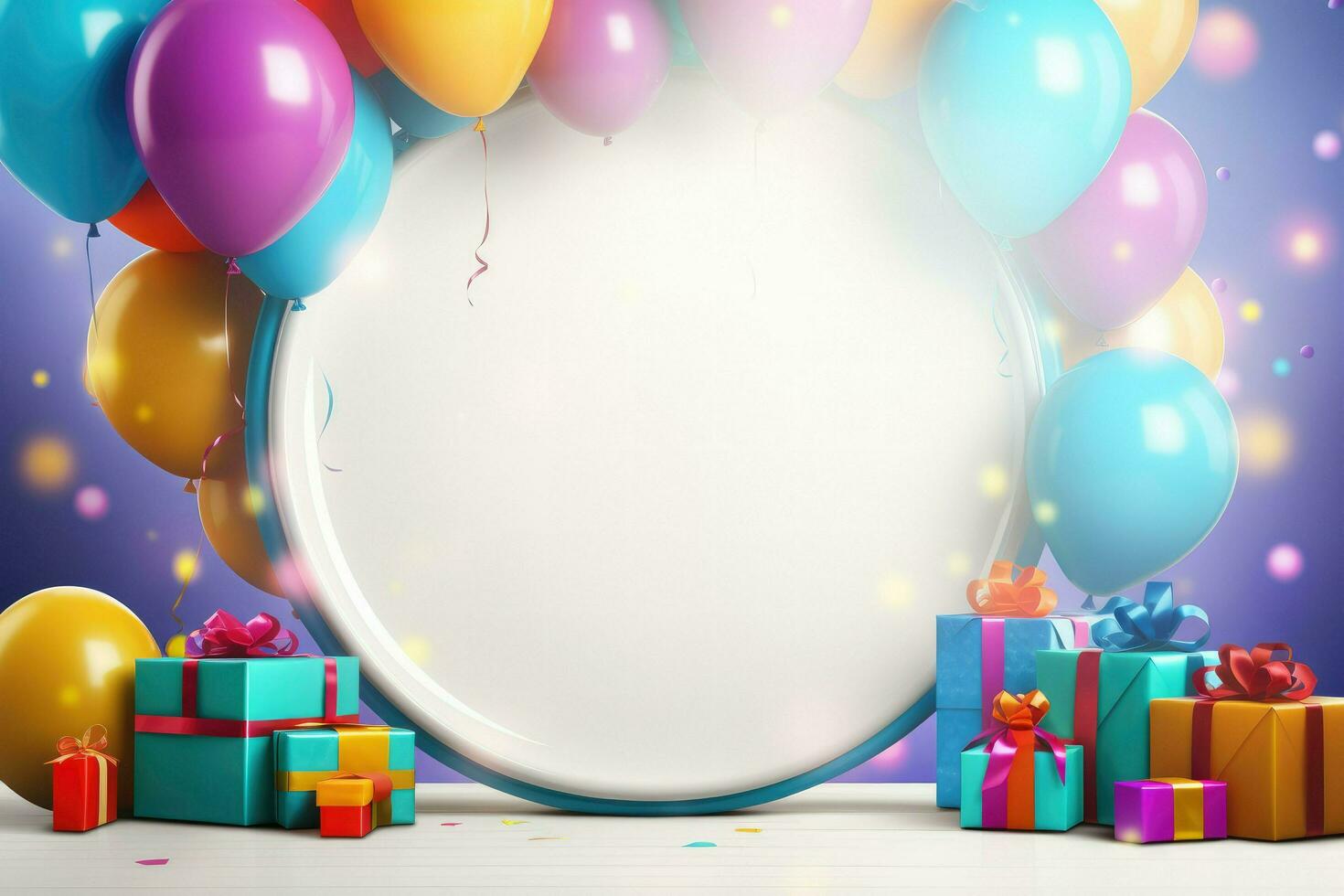 AI generated Blank frame mockup with color balloons and confetti, frame on color balloons and confetti, AI Generated photo