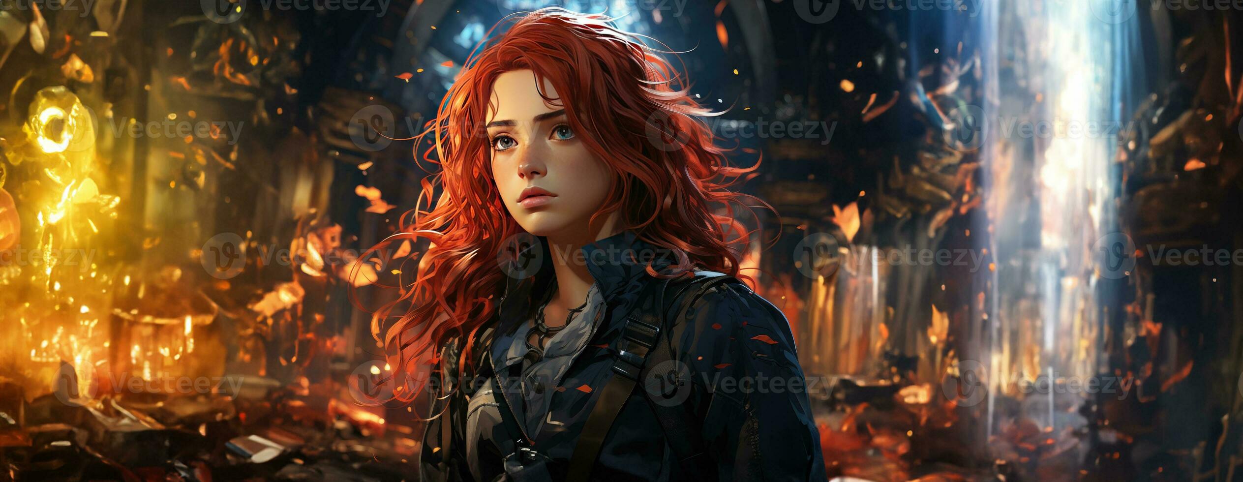 AI Generated Beautiful young redhead woman soldier portrait. Ai Generative. photo