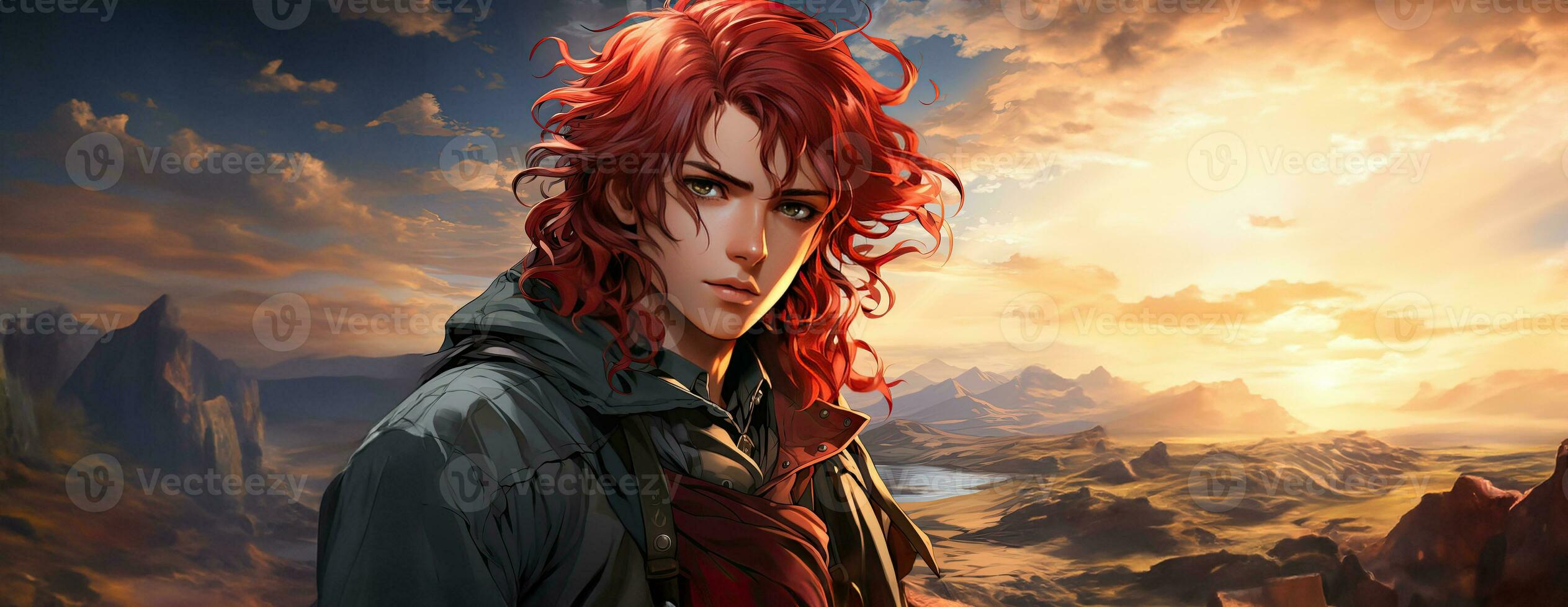 AI Generated Beautiful young redhead woman soldier portrait. Ai Generative. photo