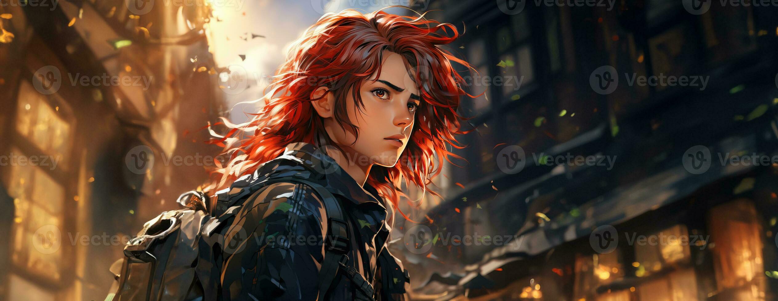 AI Generated Beautiful young redhead woman soldier portrait. Ai Generative. photo