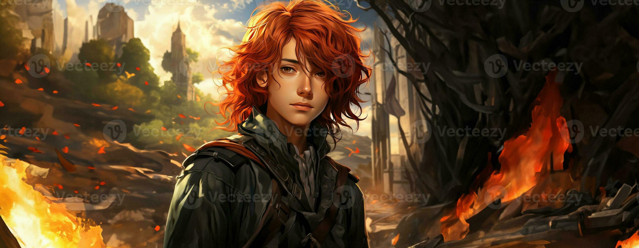 AI Generated Beautiful young redhead woman soldier portrait. Ai Generative. photo