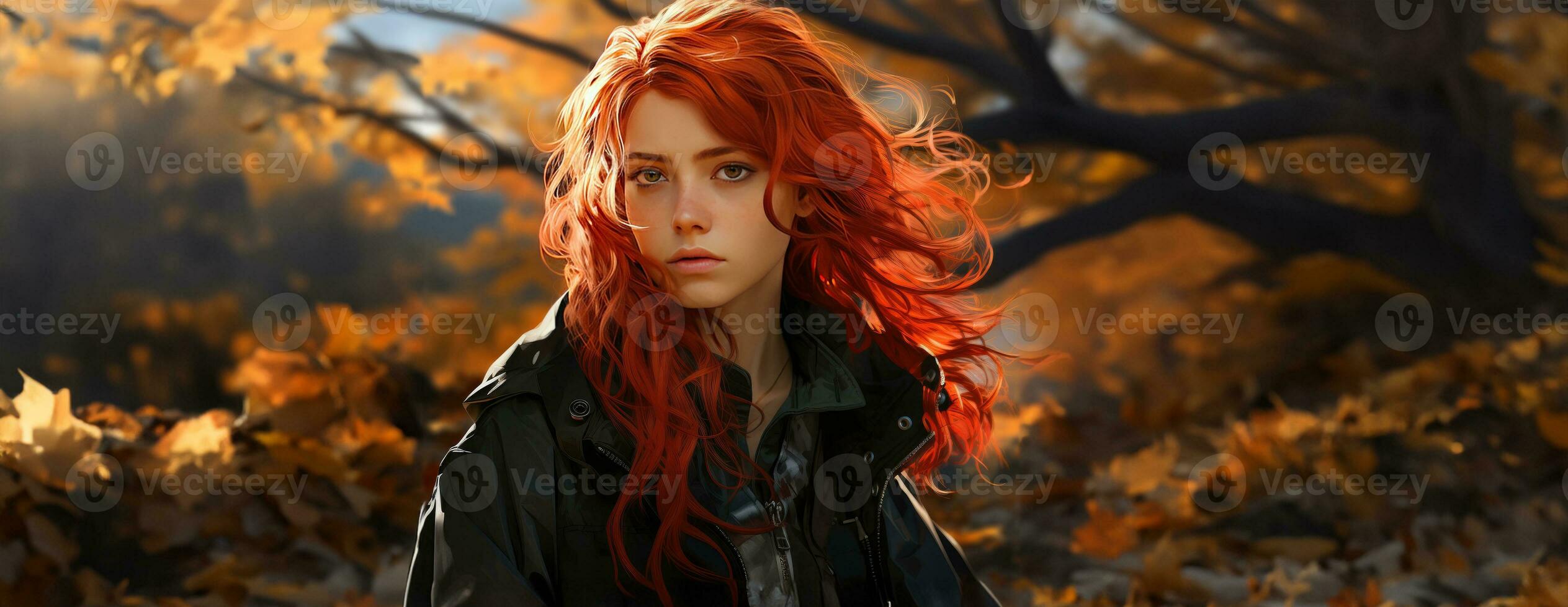 AI Generated Beautiful young redhead woman soldier portrait. Ai Generative. photo