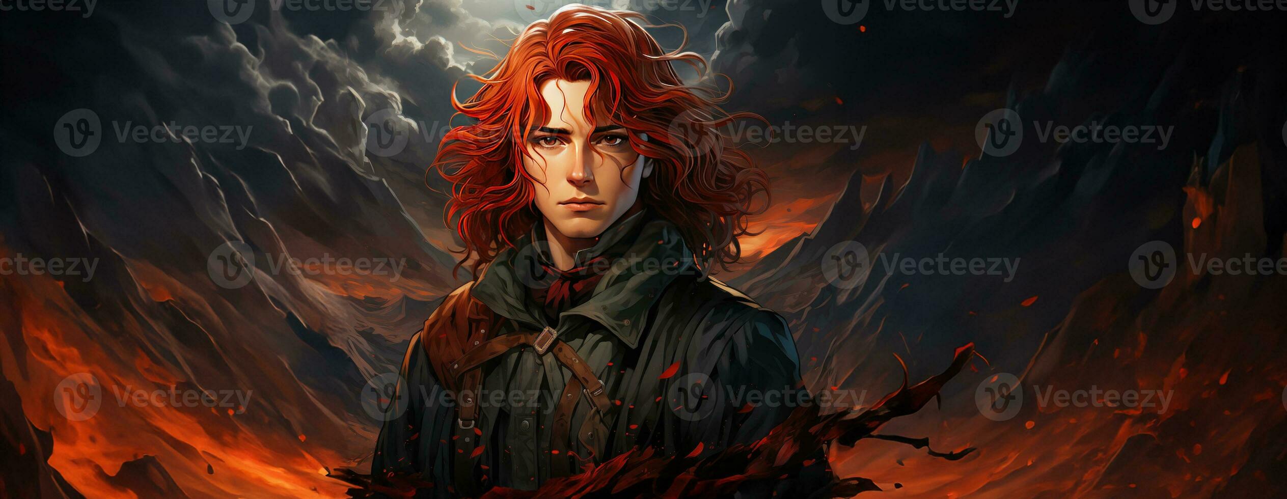 AI Generated Beautiful young redhead woman soldier portrait. Ai Generative. photo