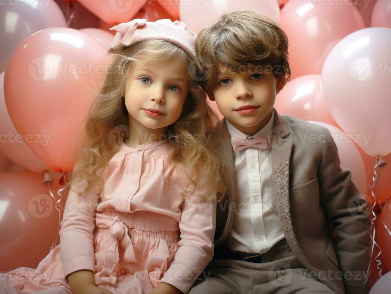 AI Generated Cute boy and girl. the concept for Valentine's Day photo