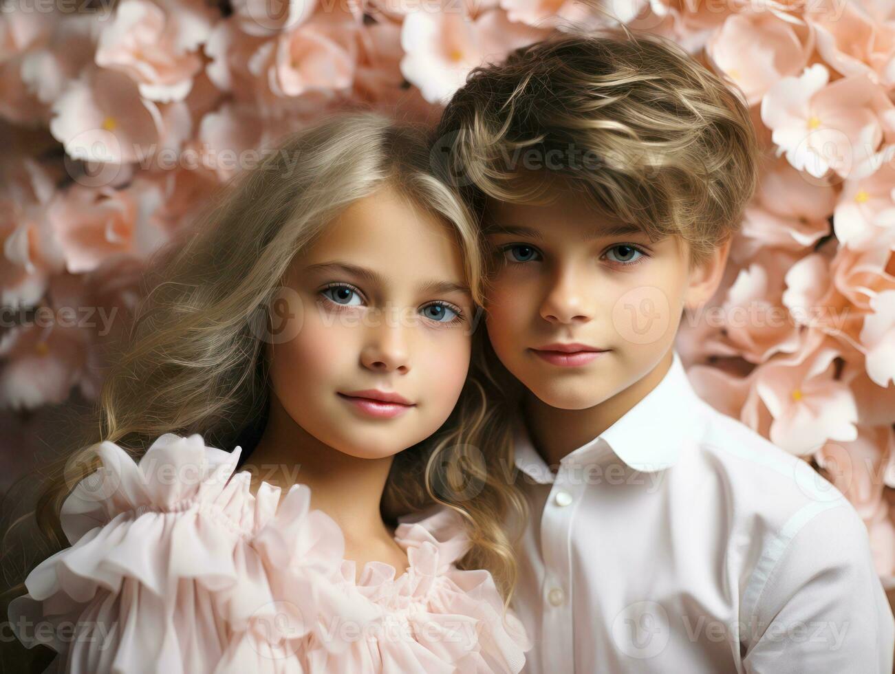 AI generated Cute boy and girl. the concept for Valentine's Day photo
