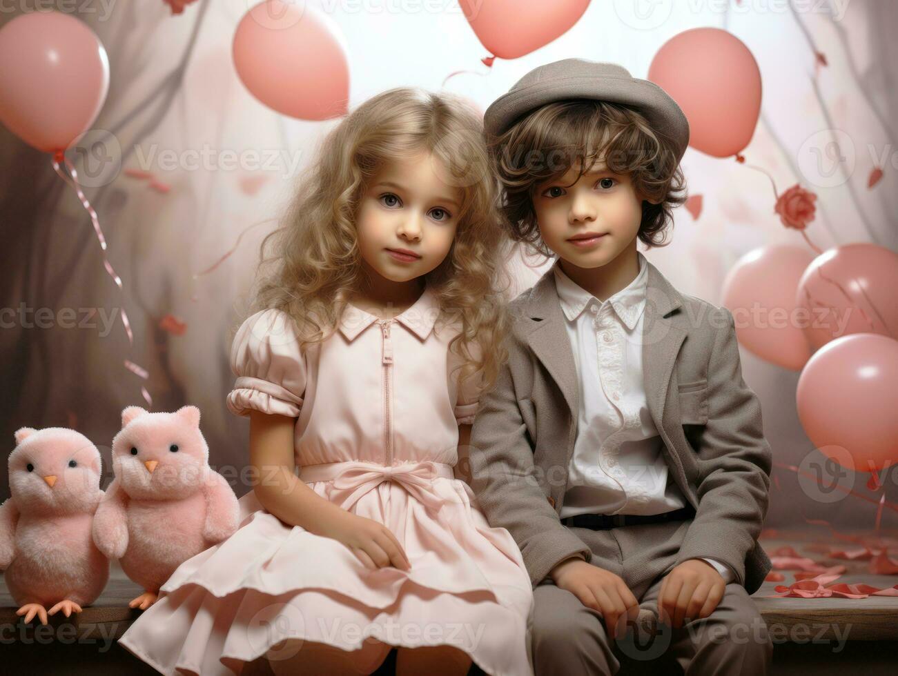 AI Generated Cute boy and girl. the concept for Valentine's Day photo