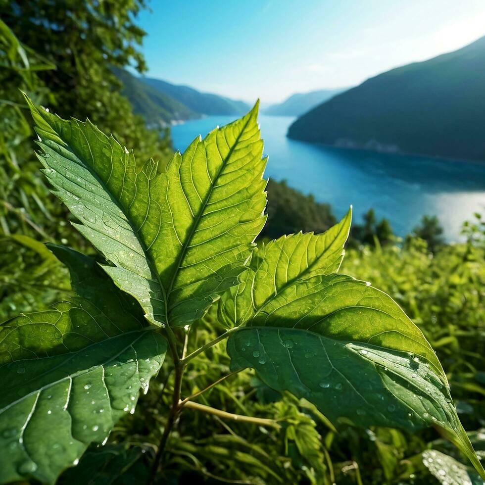 AI generated Water drop on leaf photo