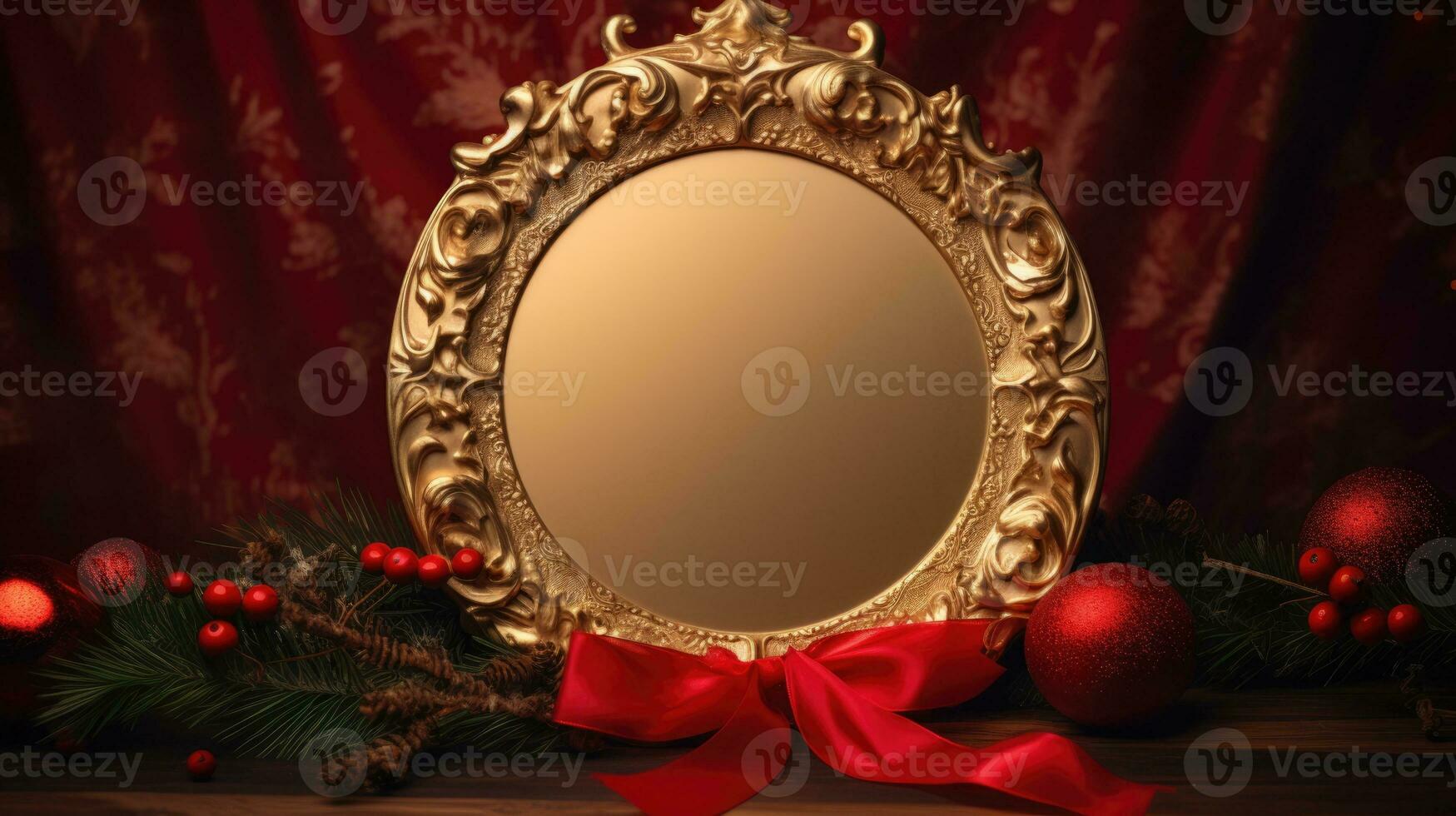 AI generated antique damask frame with red and gold color, ai photo
