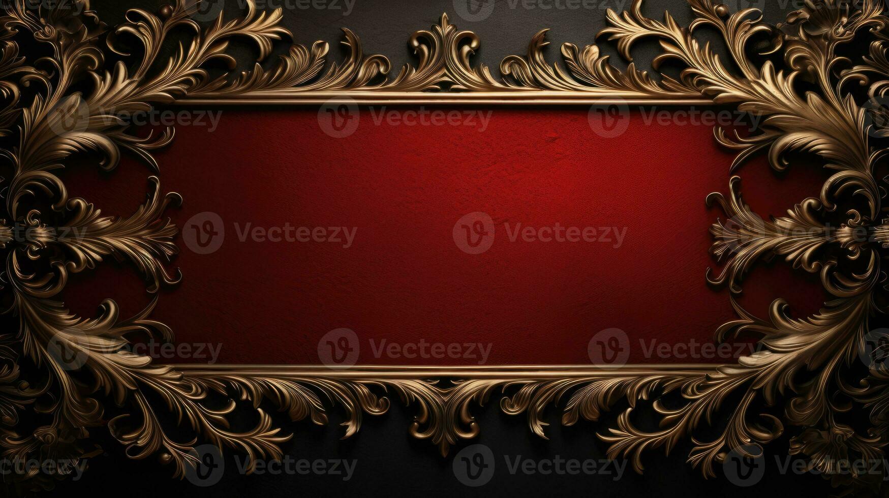 AI generated antique damask frame with red and gold color, ai photo