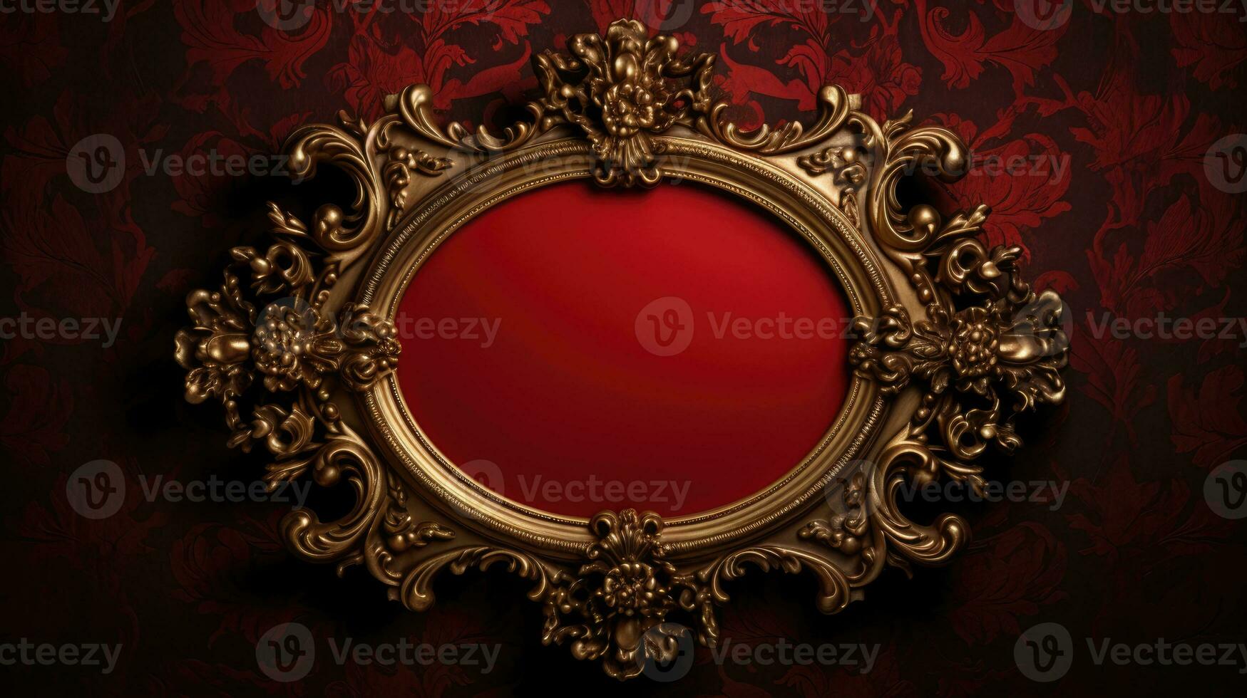 AI generated antique damask frame with red and gold color, ai photo