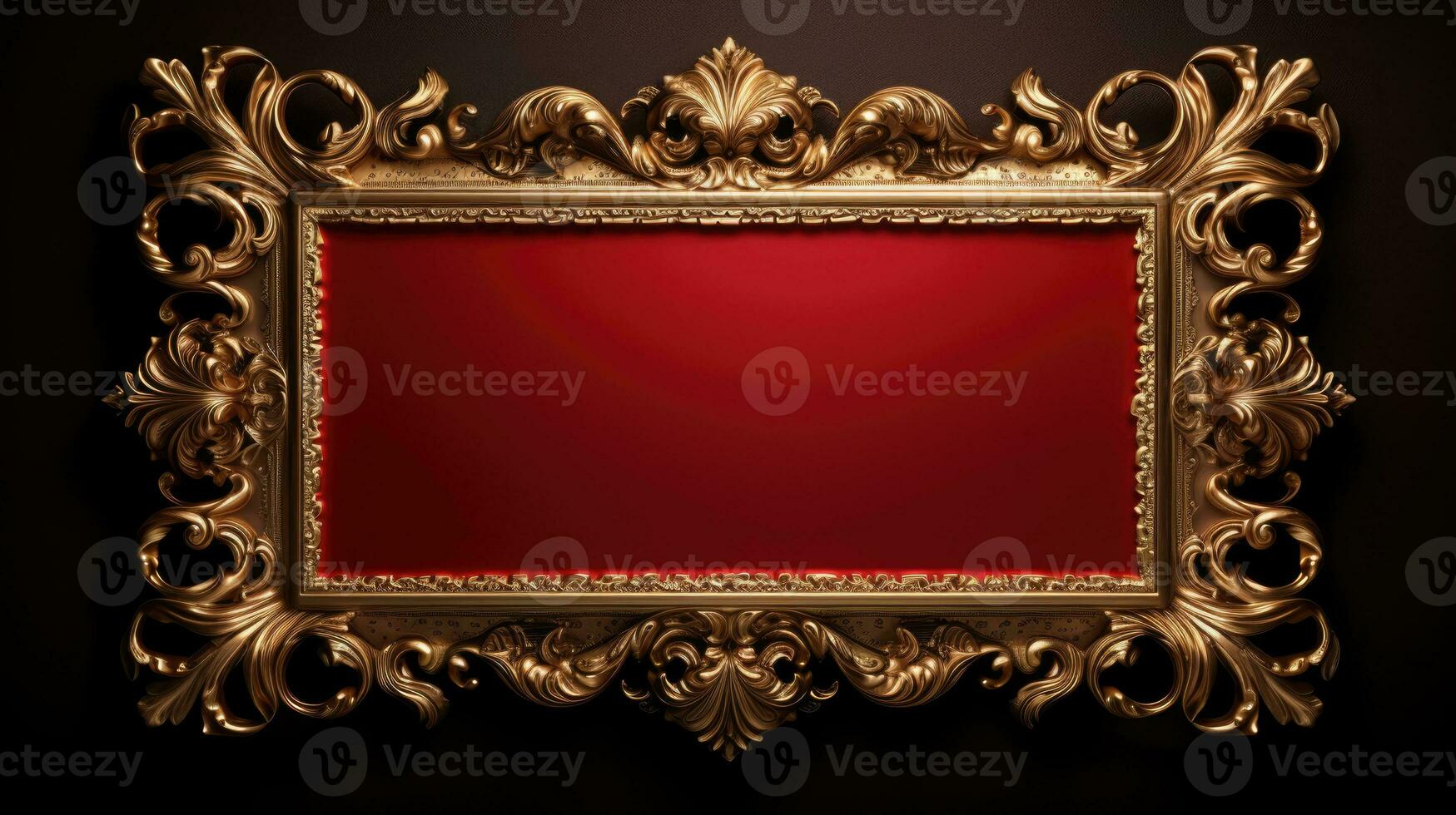 AI generated antique damask frame with red and gold color, ai photo