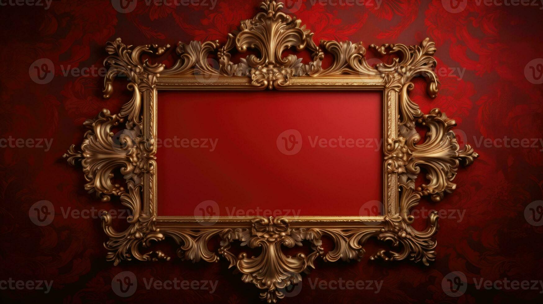 AI generated antique damask frame with red and gold color, ai photo