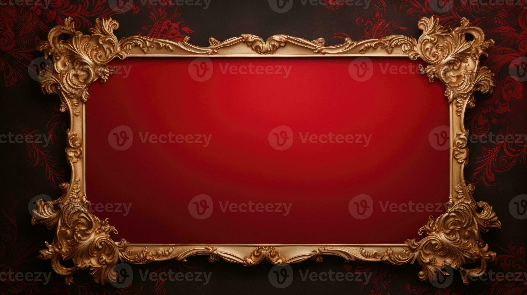 AI generated antique damask frame with red and gold color, ai photo