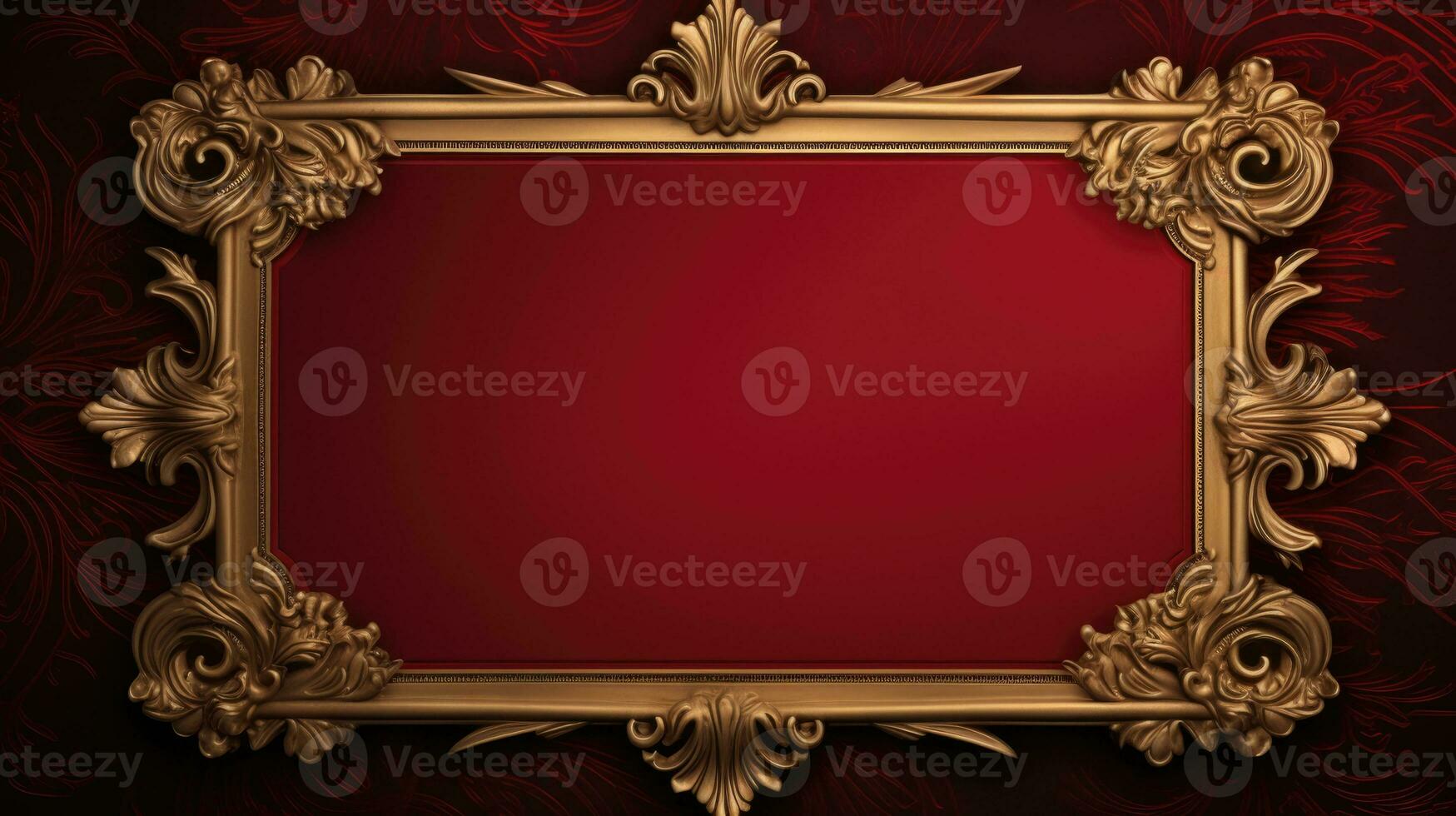 AI generated antique damask frame with red and gold color, ai photo