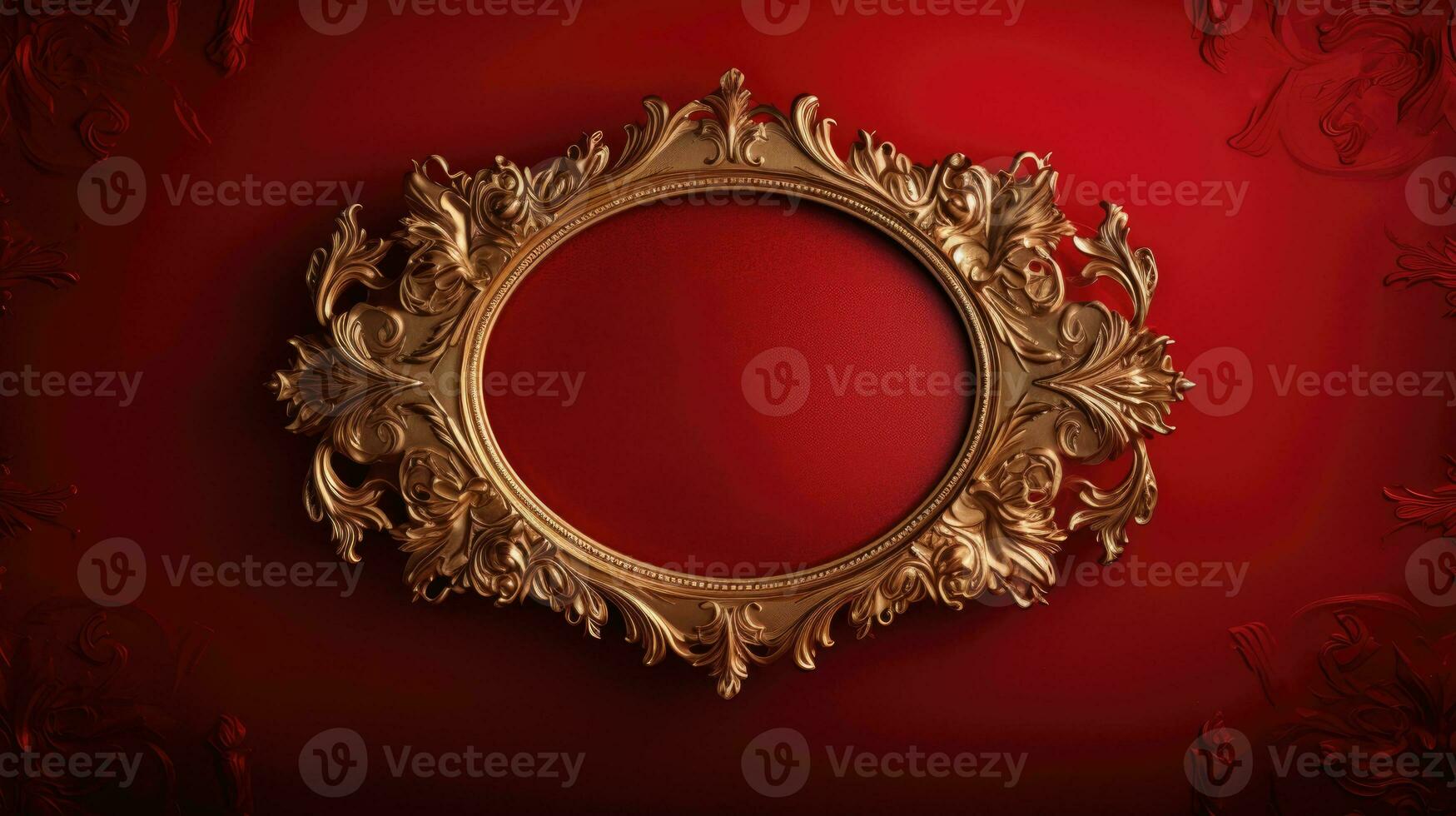 AI generated antique damask frame with red and gold color, ai photo