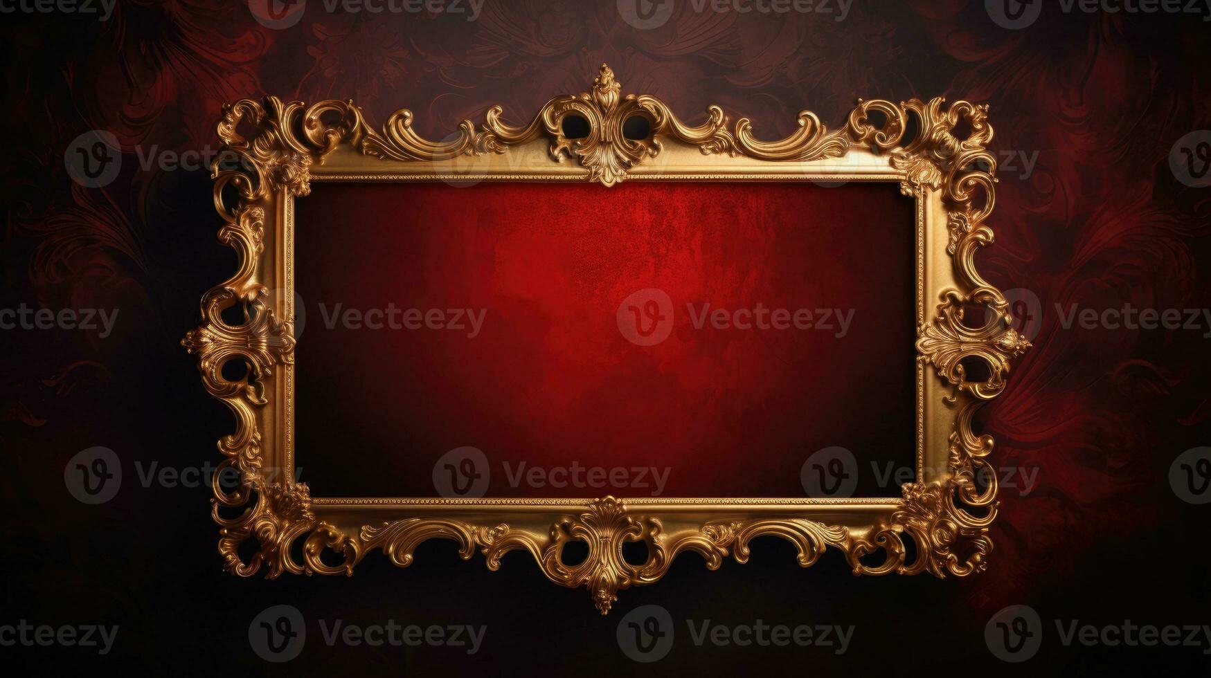 AI generated antique damask frame with red and gold color, ai photo