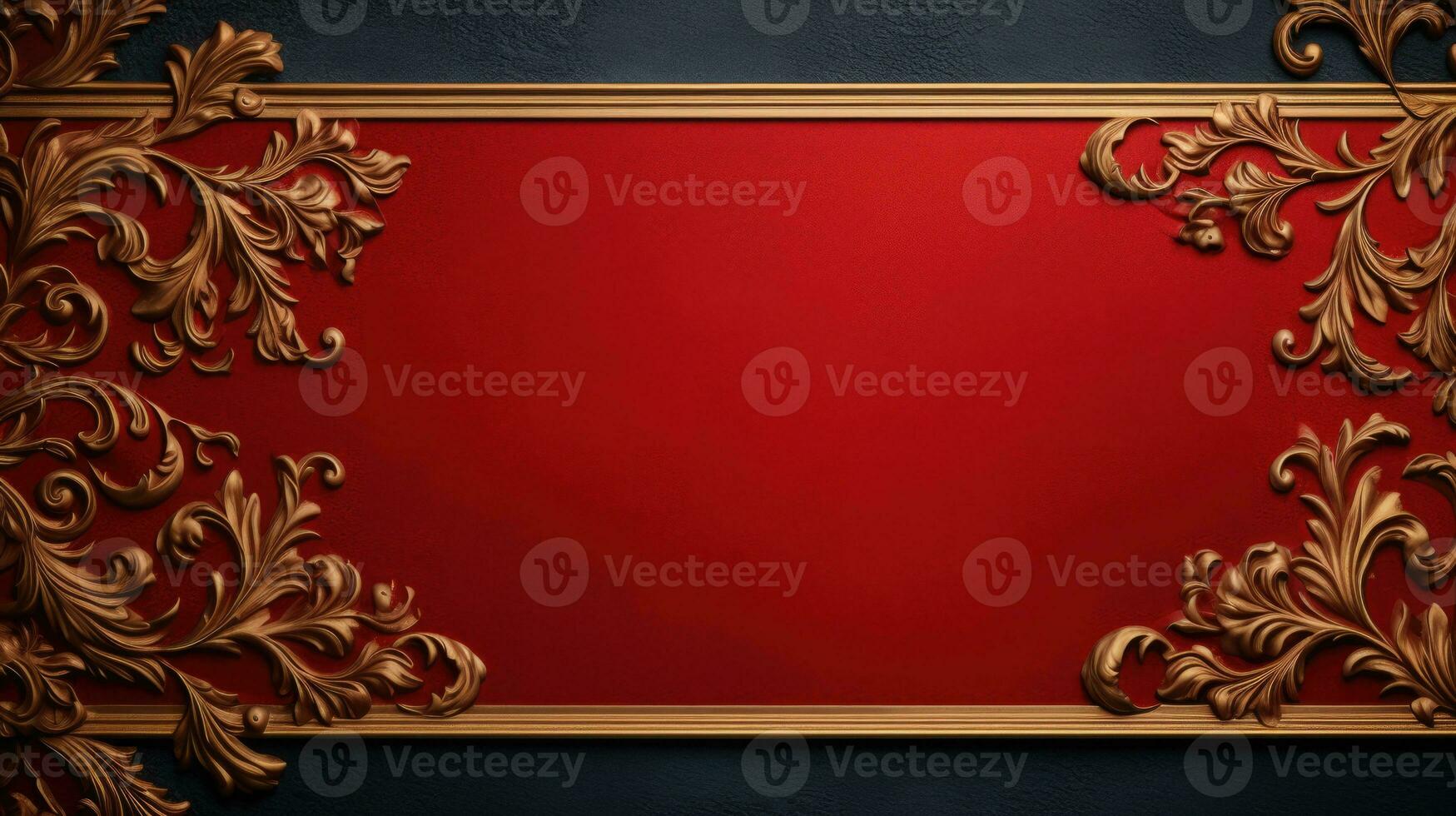 AI generated antique damask frame with red and gold color, ai photo
