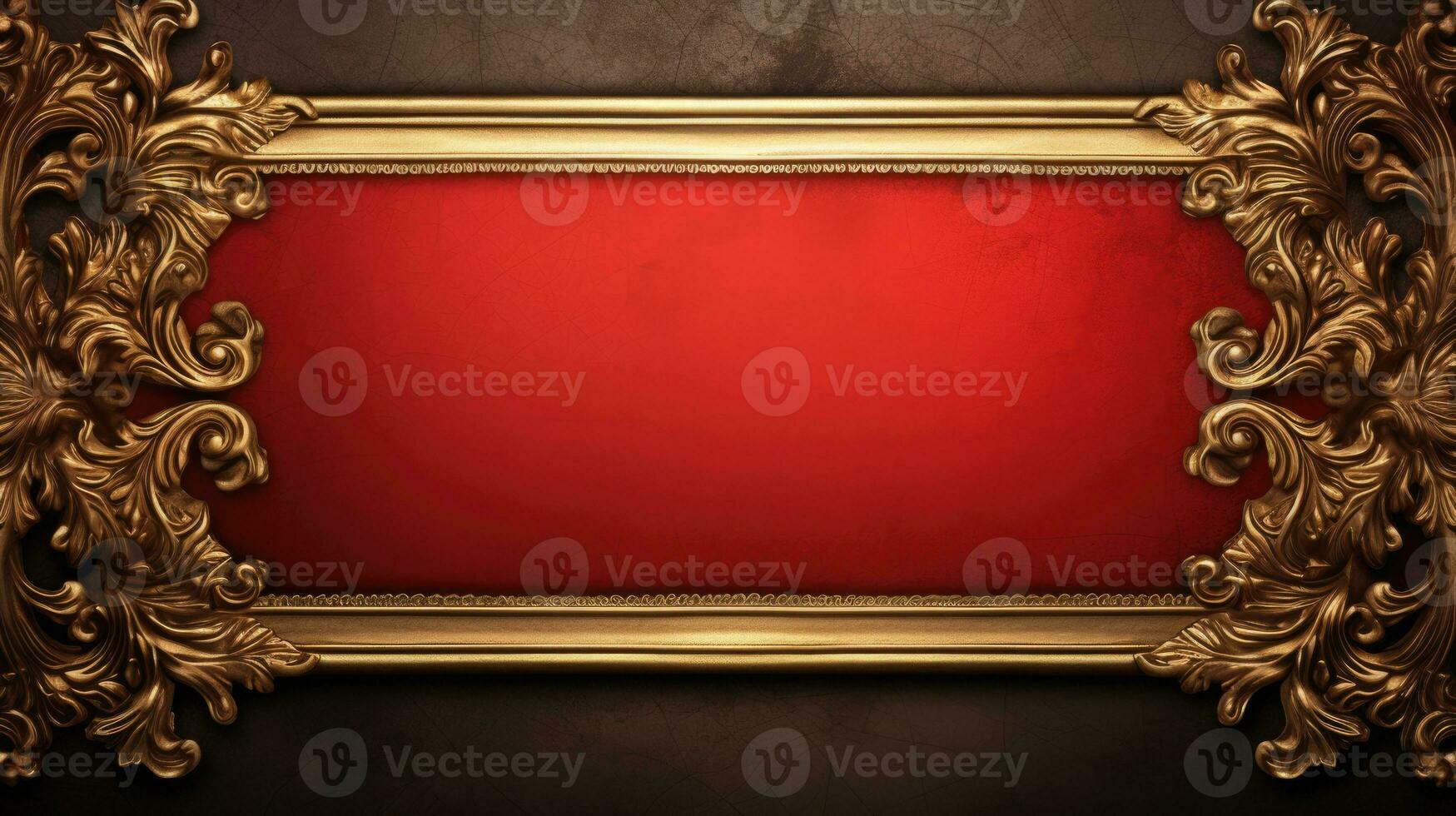 AI generated antique damask frame with red and gold color, ai photo