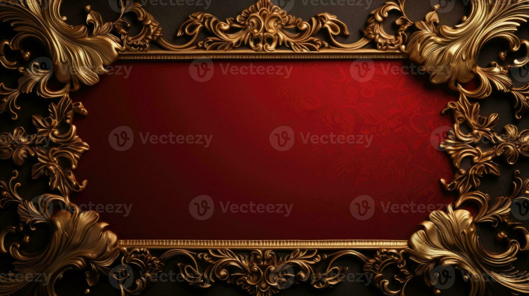 AI generated antique damask frame with red and gold color, ai photo