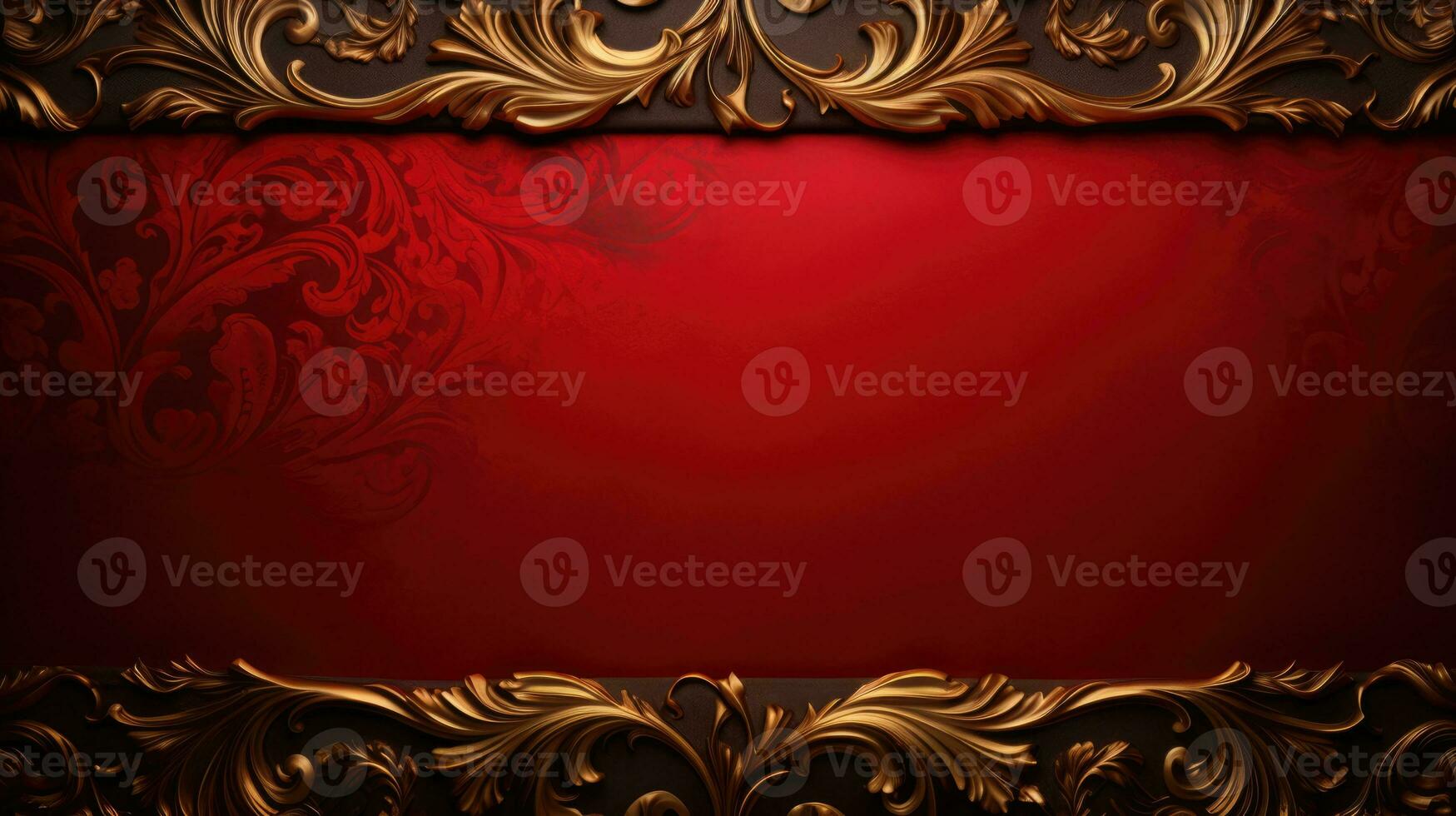 AI generated antique damask frame with red and gold color, ai photo