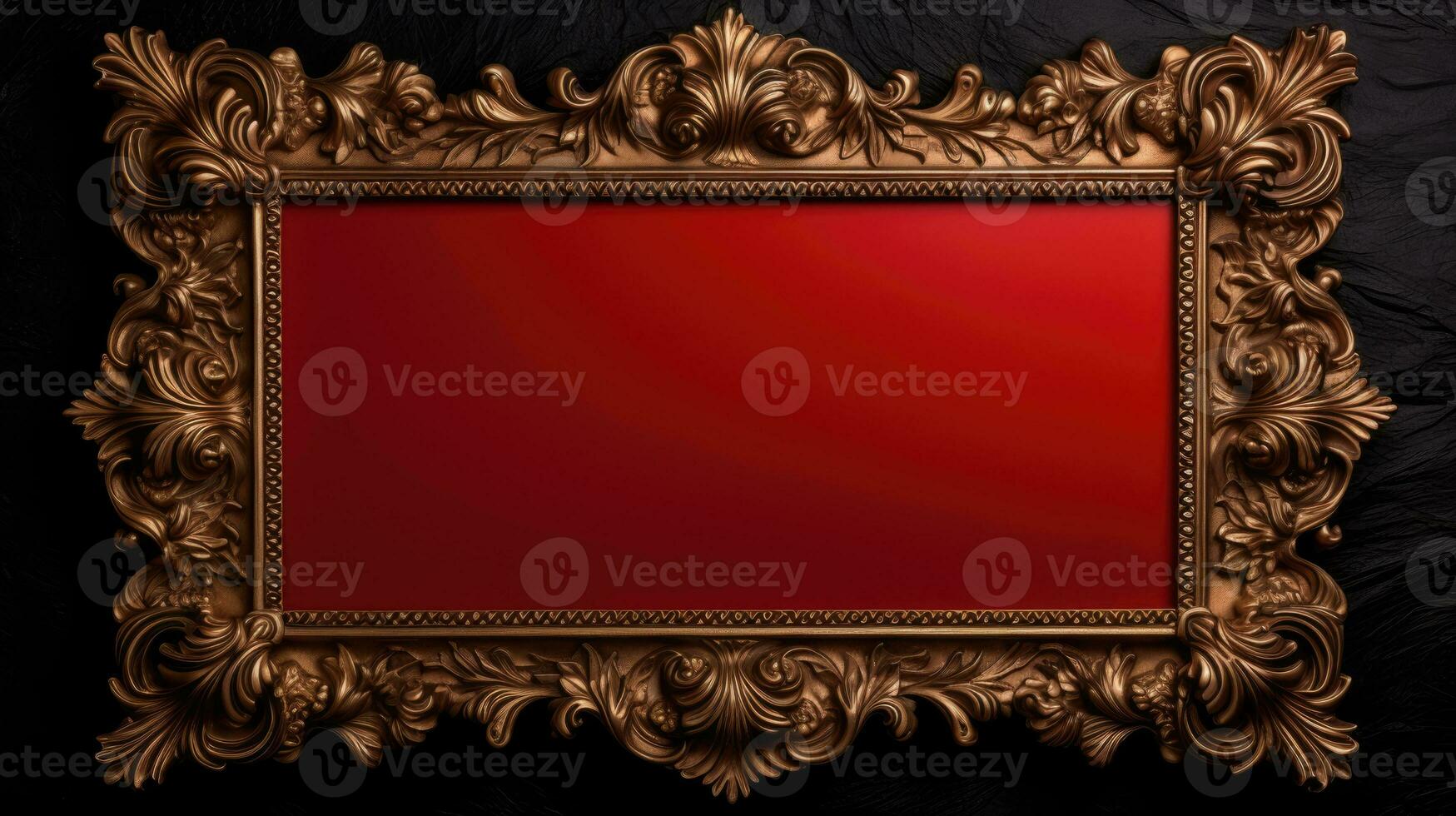 AI generated antique damask frame with red and gold color, ai photo