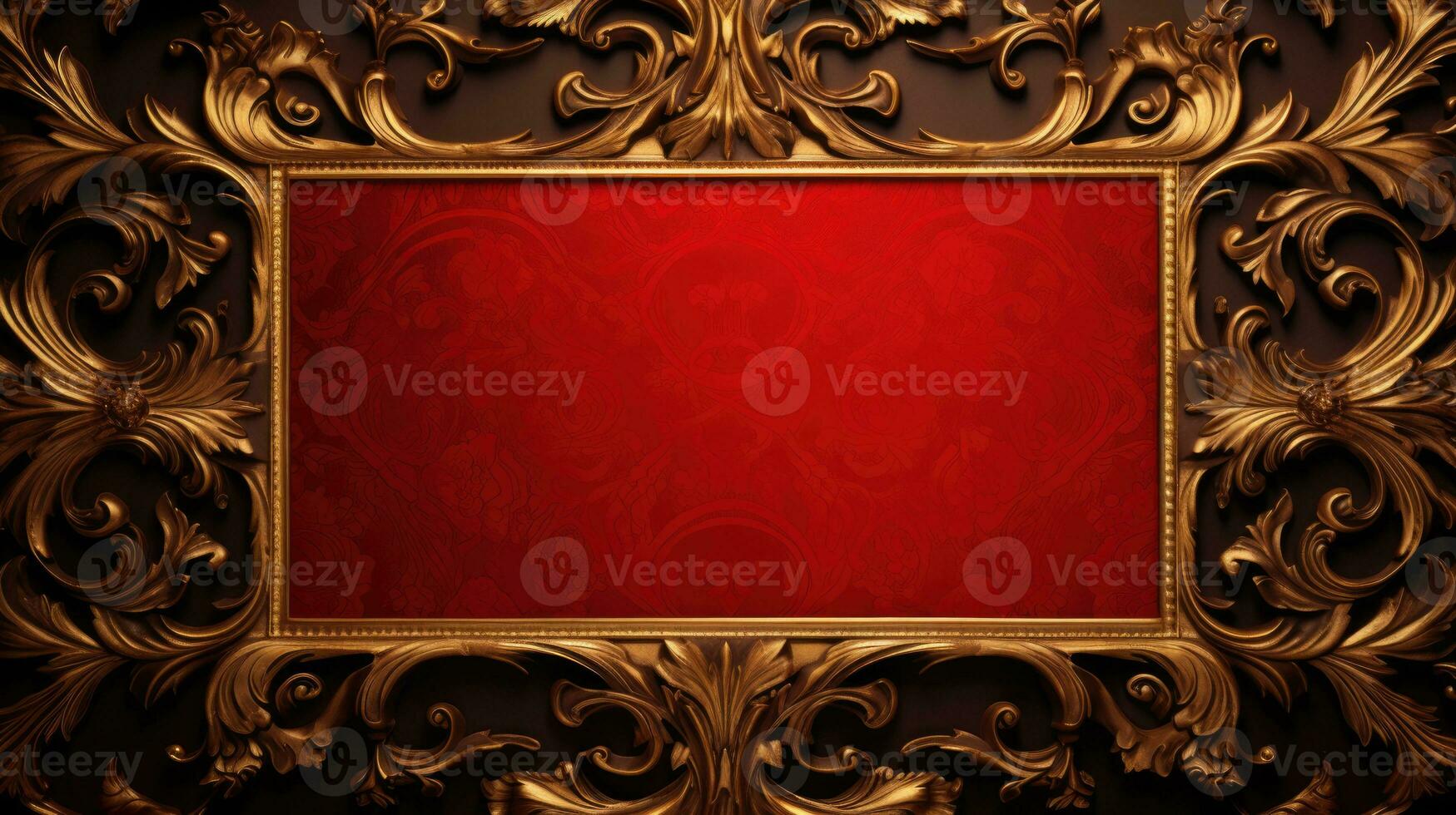 AI generated antique damask frame with red and gold color, ai photo