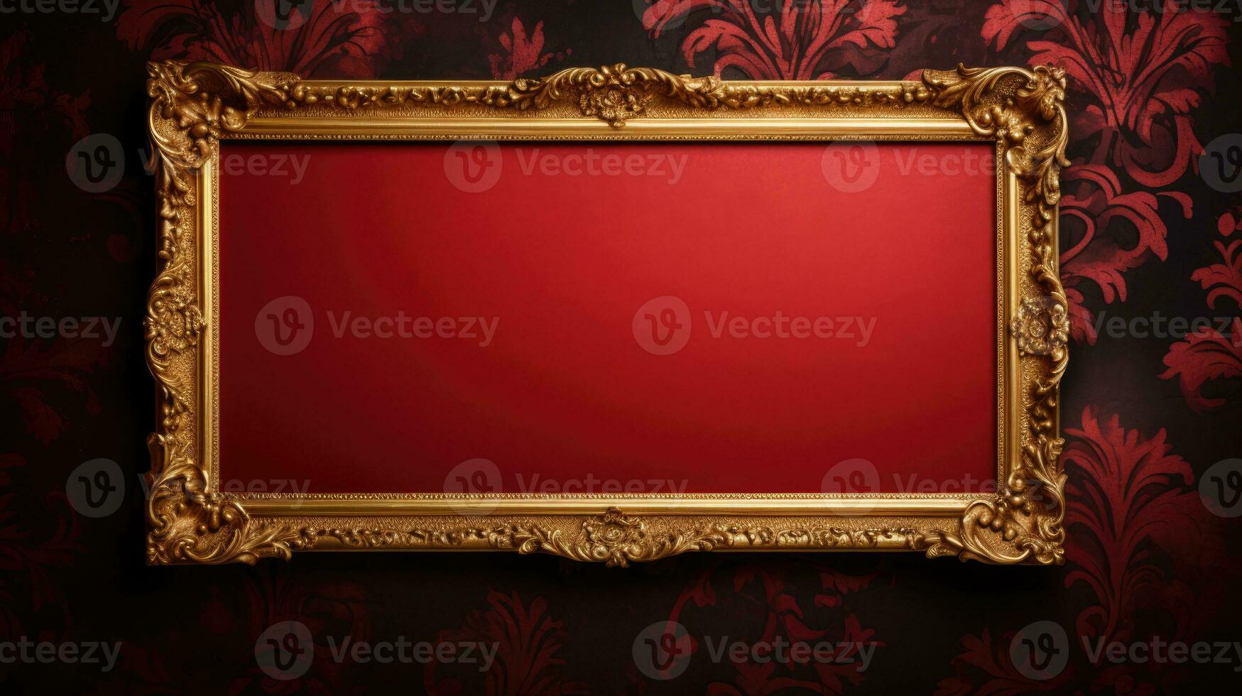 AI generated antique damask frame with red and gold color, ai photo