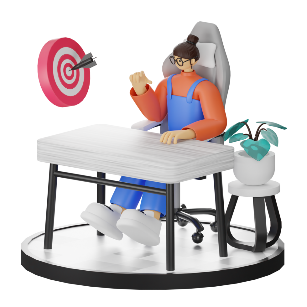 A Teenage Girl's Journey in 3D Illustration at the Computer Desk Free PNG
