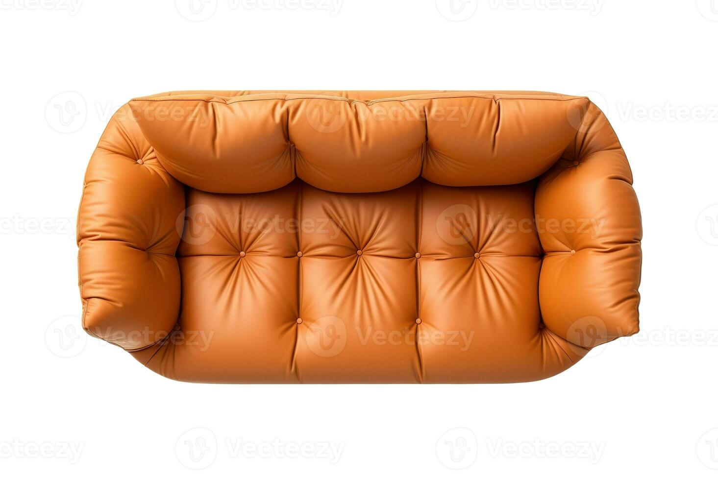 AI generated Luxurious, brown leather sofa with plush tufted upholstery, exuding sophistication and comfort for an upscale living room, isolated on white background. Cut out furniture. Top view. photo