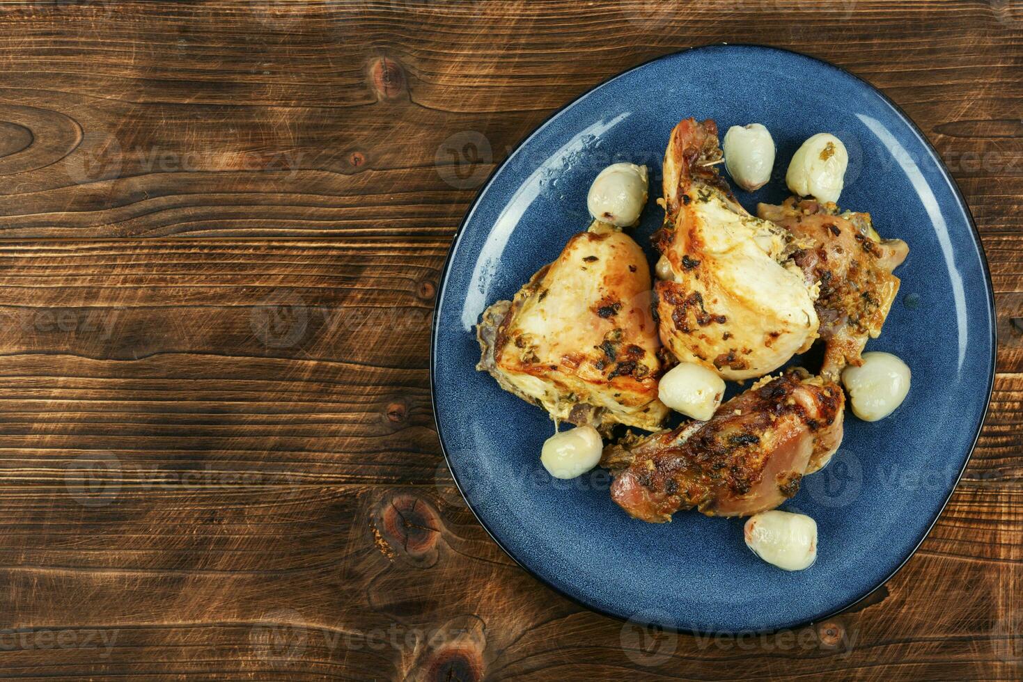 Chicken carved into pieces with lychee. photo