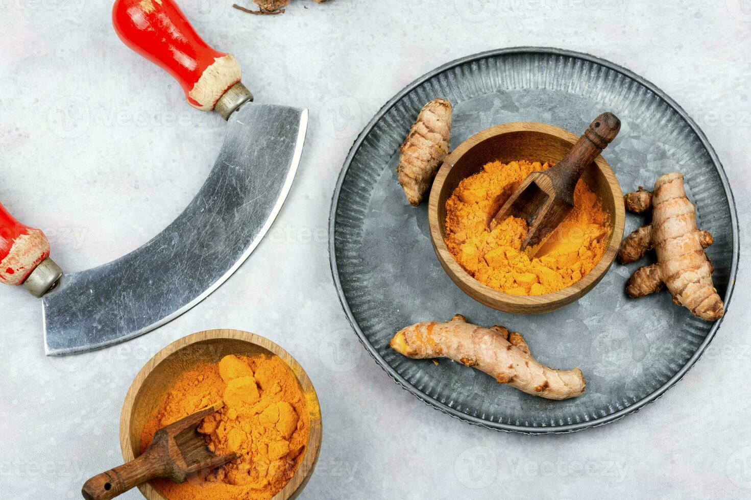 Turmeric root and turmeric powder. photo