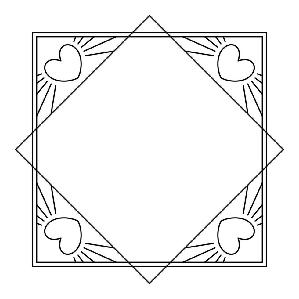 Valentine Day love square aesthetic frame with hearts. Trendy geometric minimalist linear shape for social media or poster design vector