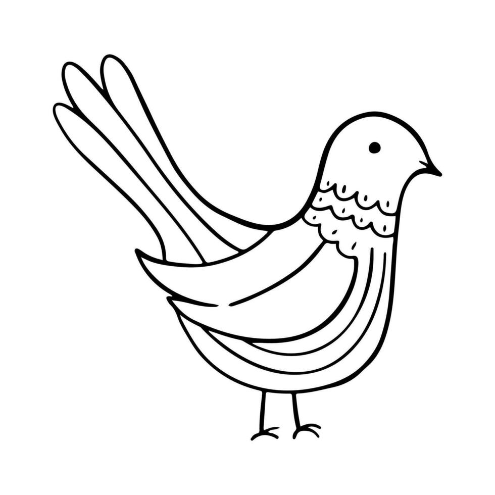 Bird Cartoon Doodle Illustration. Black line little birds, different poses, flying. Happy character. Hand drawn flat abstract icon. Modern trendy vector illustration
