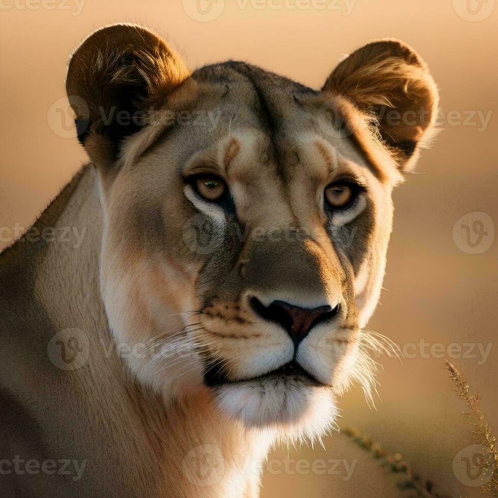 AI generated A portrait of a powerful lioness surveying the photo