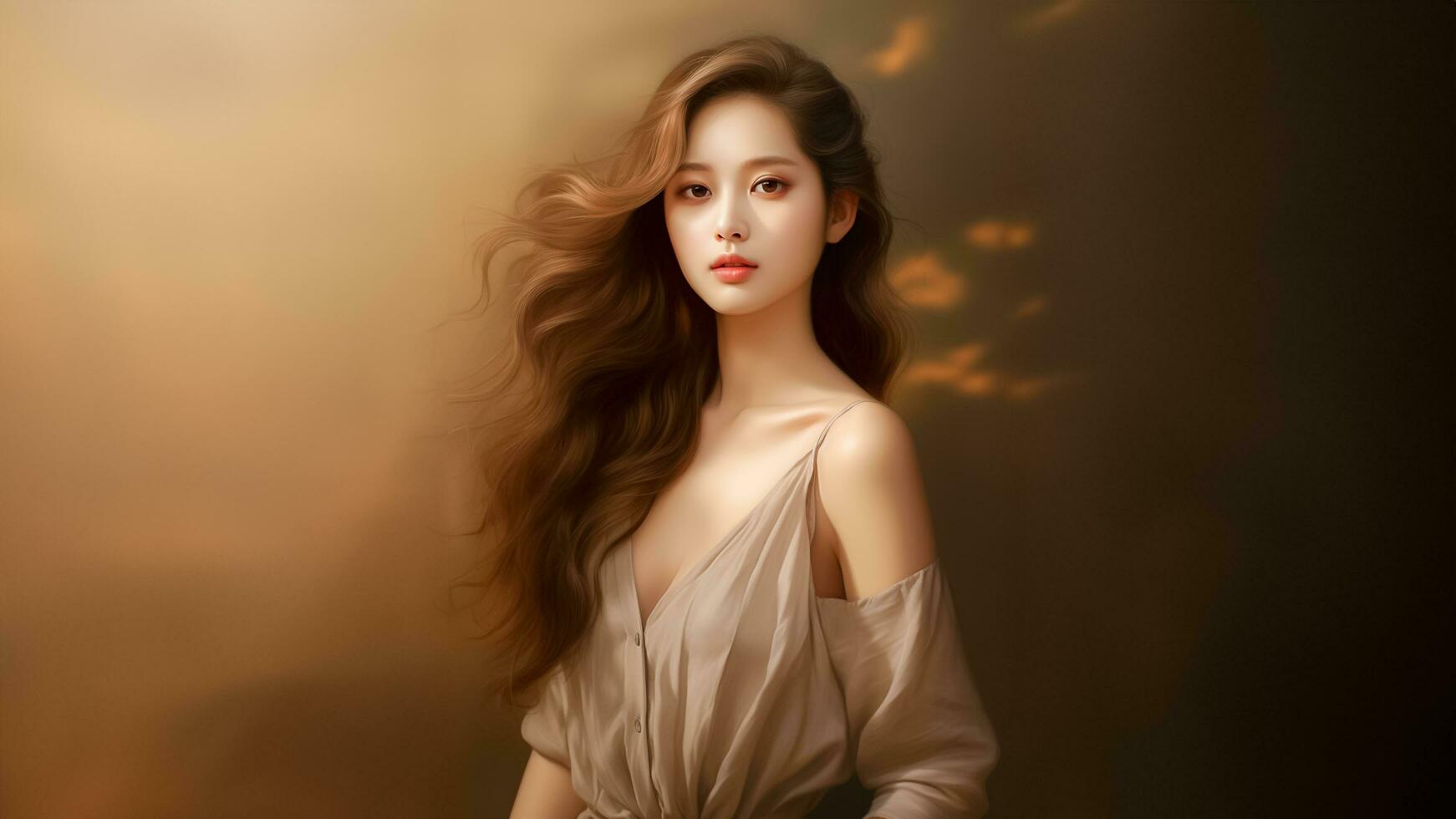 AI generated Portrait of beauty asian women attractive girl in fashion posing with smiling face wearing dress aesthetic casual fashion style . AI Generated photo