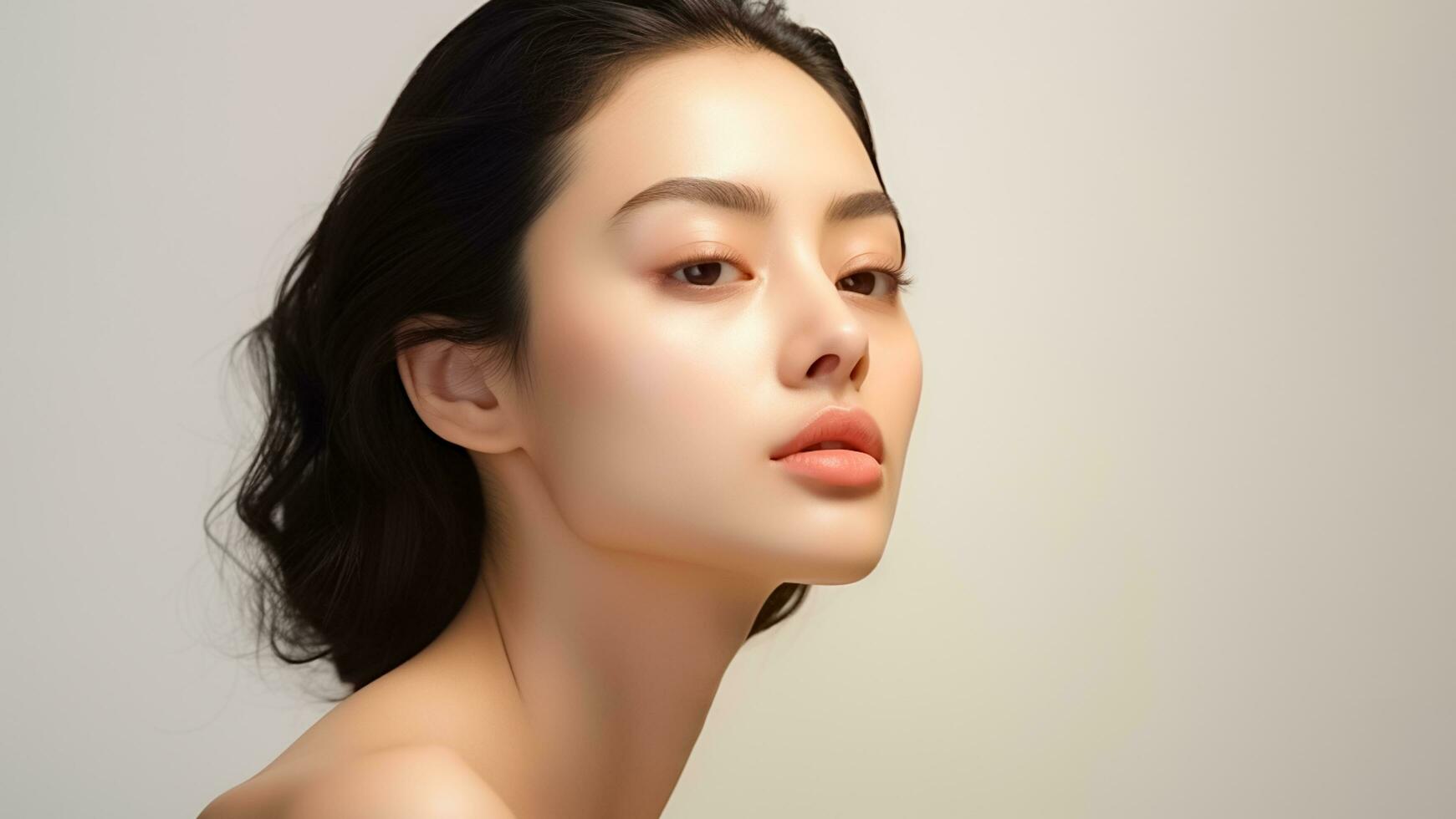 AI generated Beauty young asian woman with clean fresh skin Girl beauty face care. Facial treatment. AI Generated photo