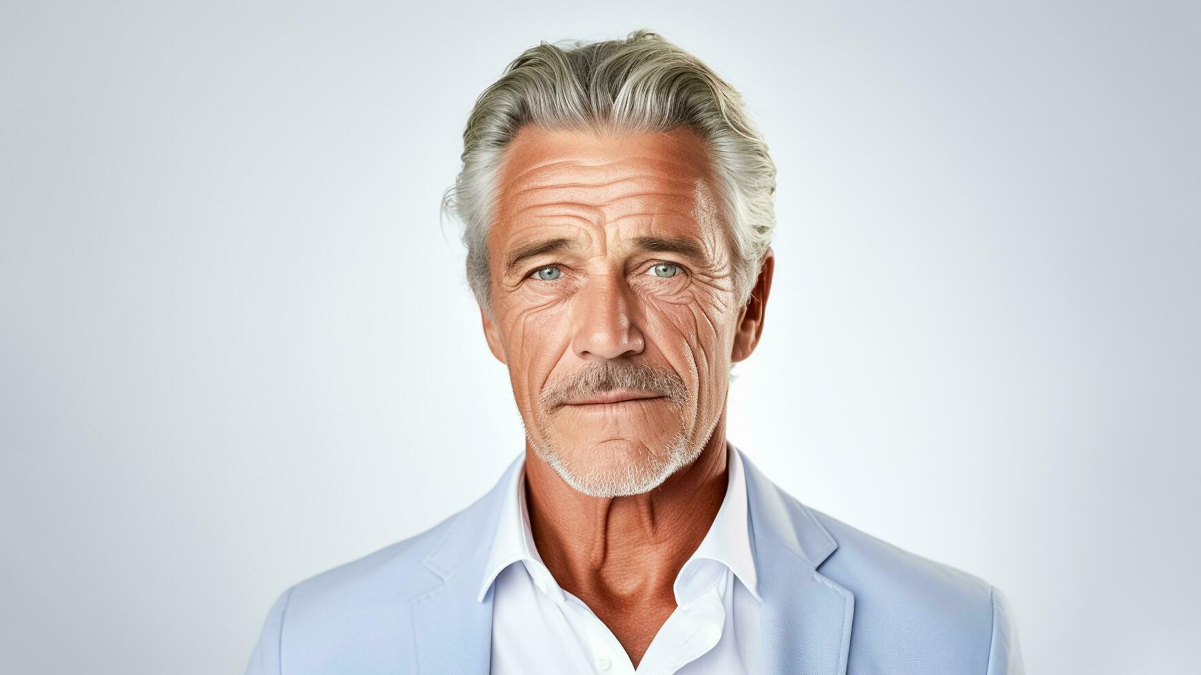 AI generated Portrait of handsome Elderly businessman wearing suit isolated Gray background .AI Generated photo