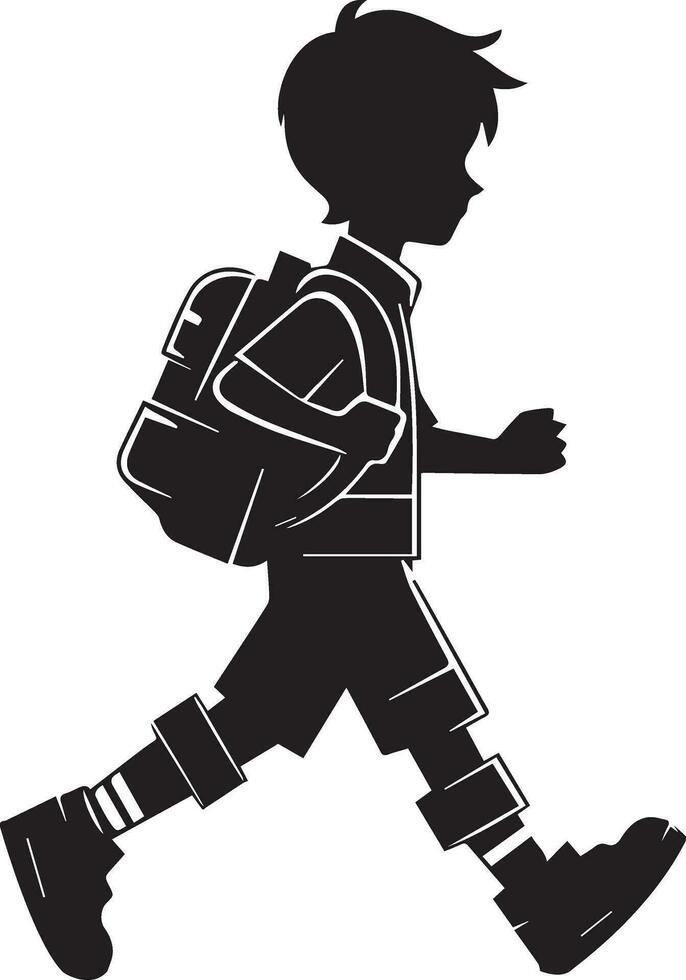 A Boy Going to school Vector art illustration black color