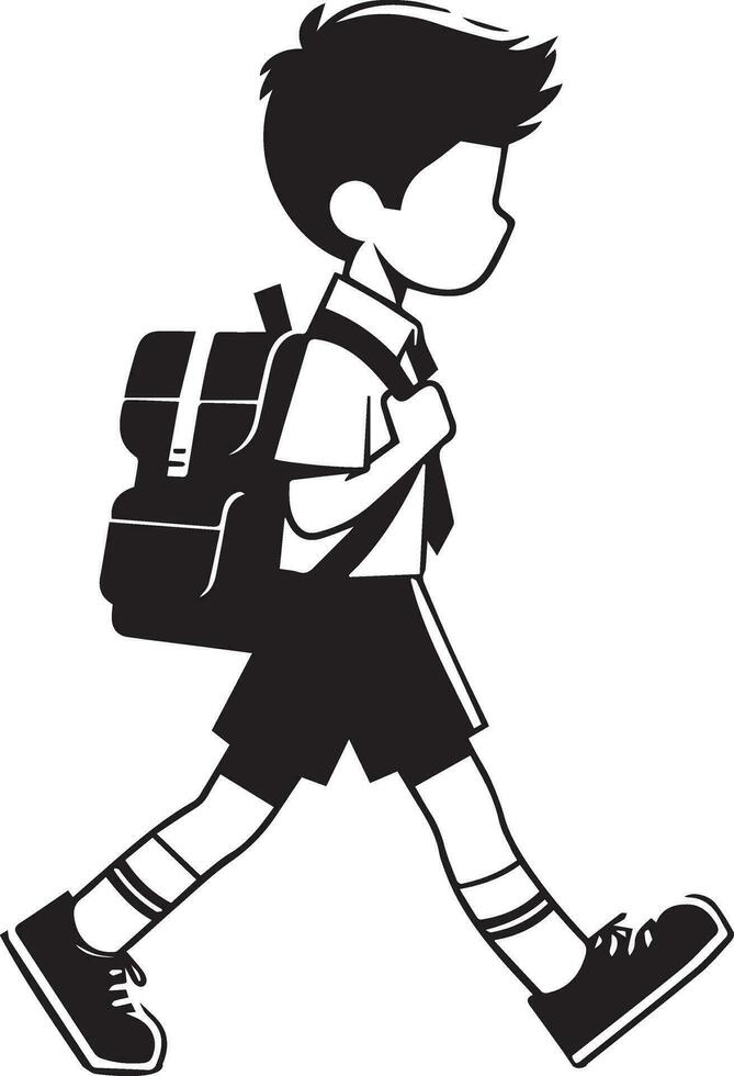 A Boy Going to school Vector art illustration black color
