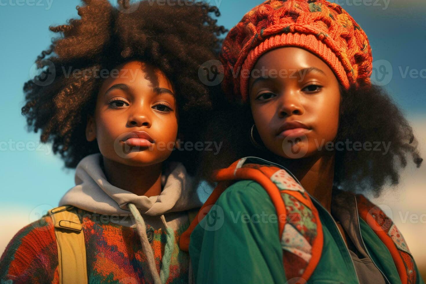 AI generated Back to the '90s Positive vibes Afro American girls. photo