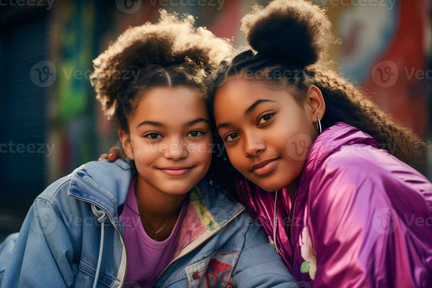 AI generated Back to the '90s Positive vibes Afro American girls. photo